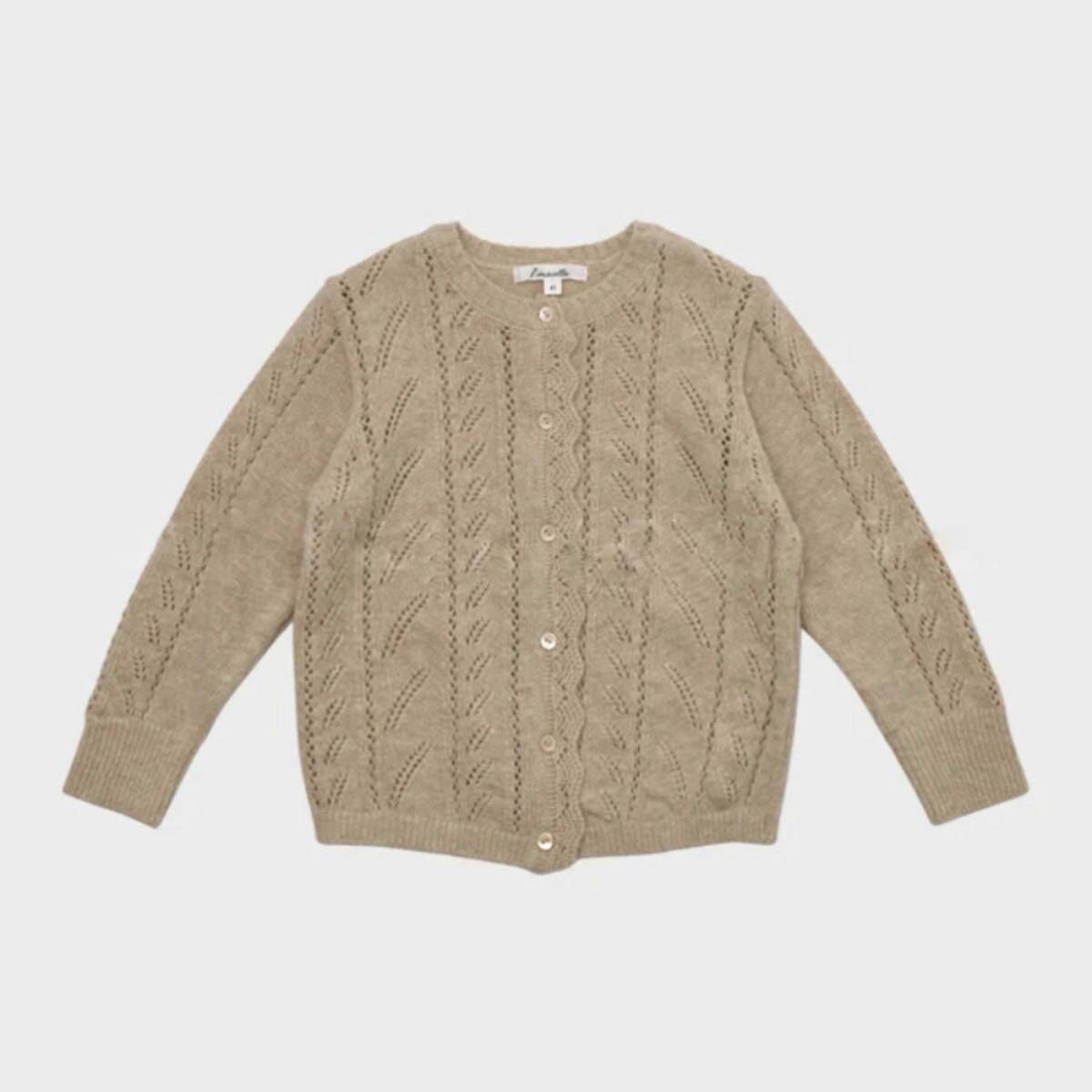 LOUISIELLA 波浪簍空針織外套 Abbie Knit Cardigan Beige - Beige