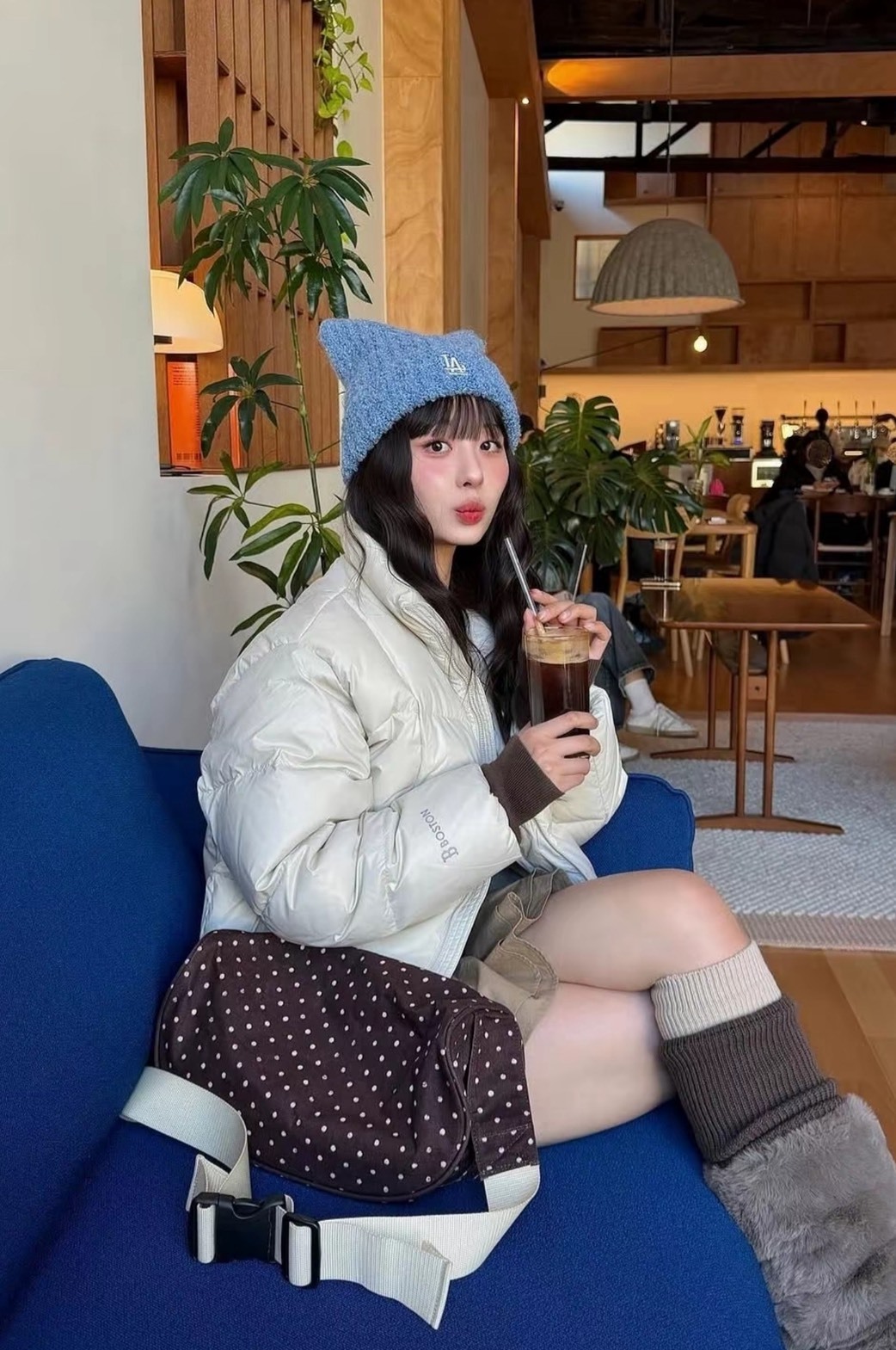 MLB 貓咪耳朵毛帽 LA藍色款