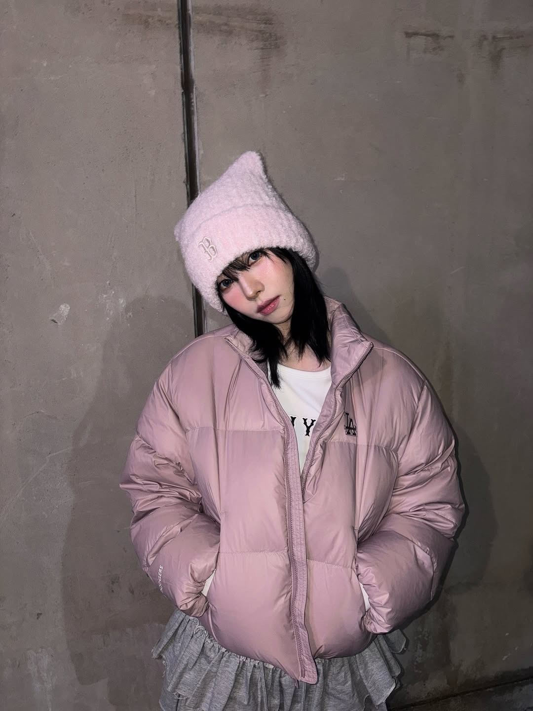 MLB 貓咪耳朵毛帽 粉色款