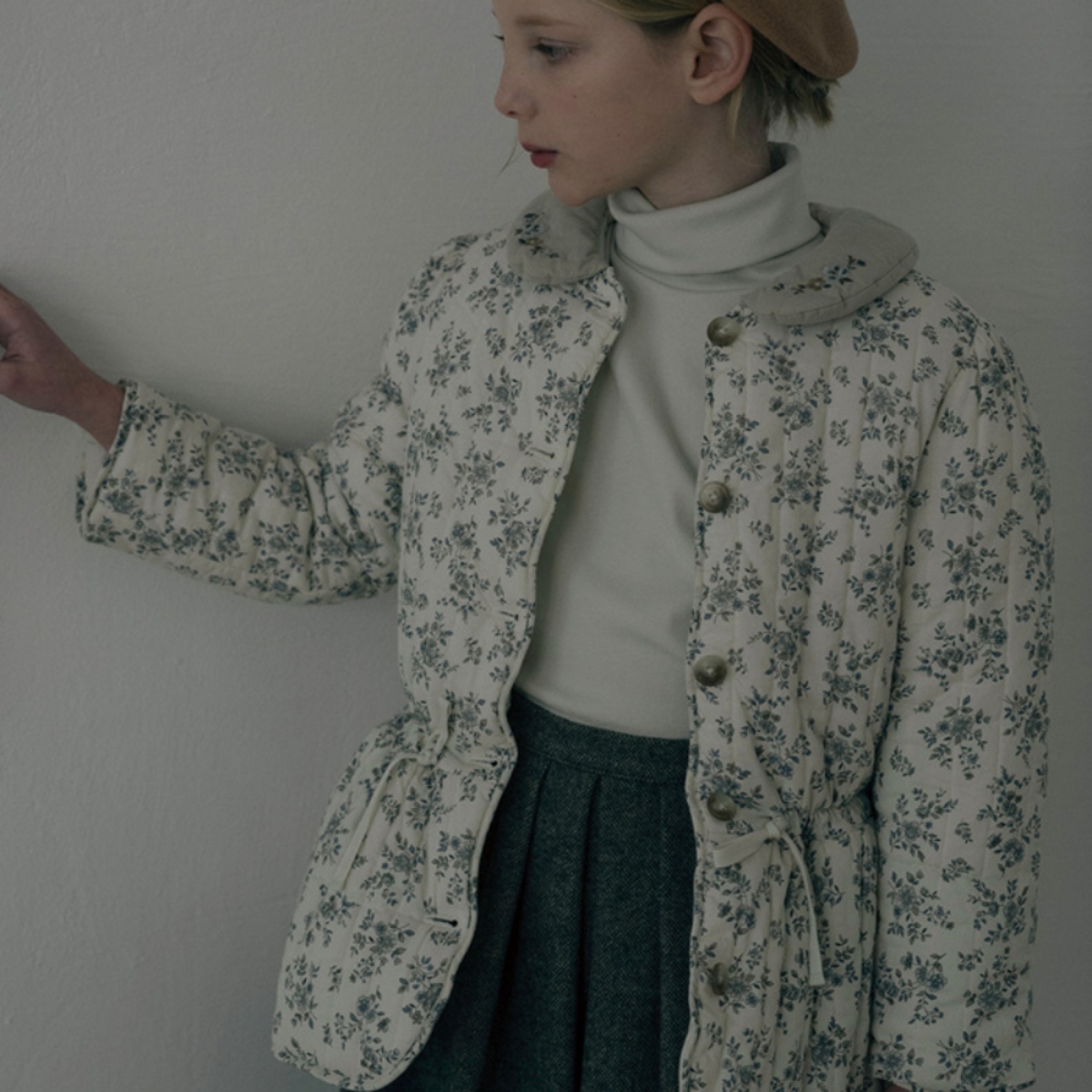 LOUISIELLA 復古花卉綁帶外套 Laspe Quilting Jacket - Vintage Blue