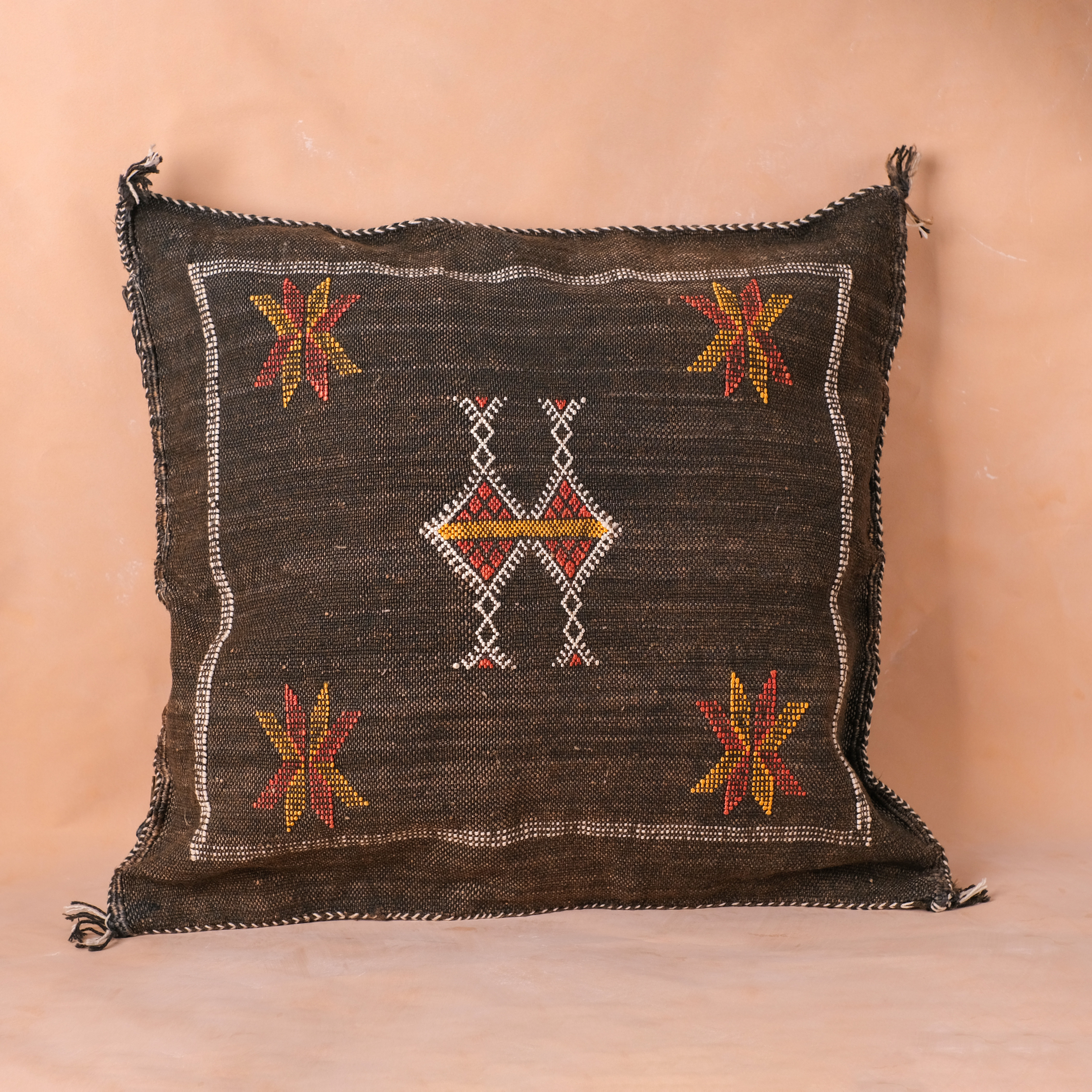 仙人掌手織抱枕套｜炭棕｜摩洛哥