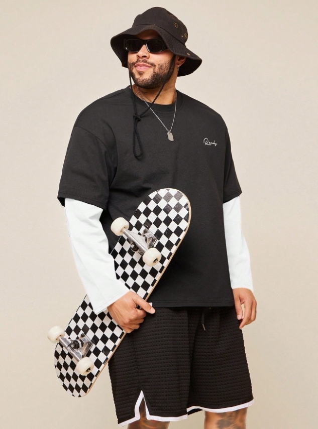 KADMAX大尺碼 - 男士印花圓領兩件式長袖TEE〈KSMS2694〉