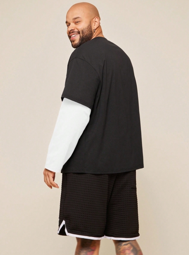 KADMAX大尺碼 - 男士印花圓領兩件式長袖TEE〈KSMS2694〉