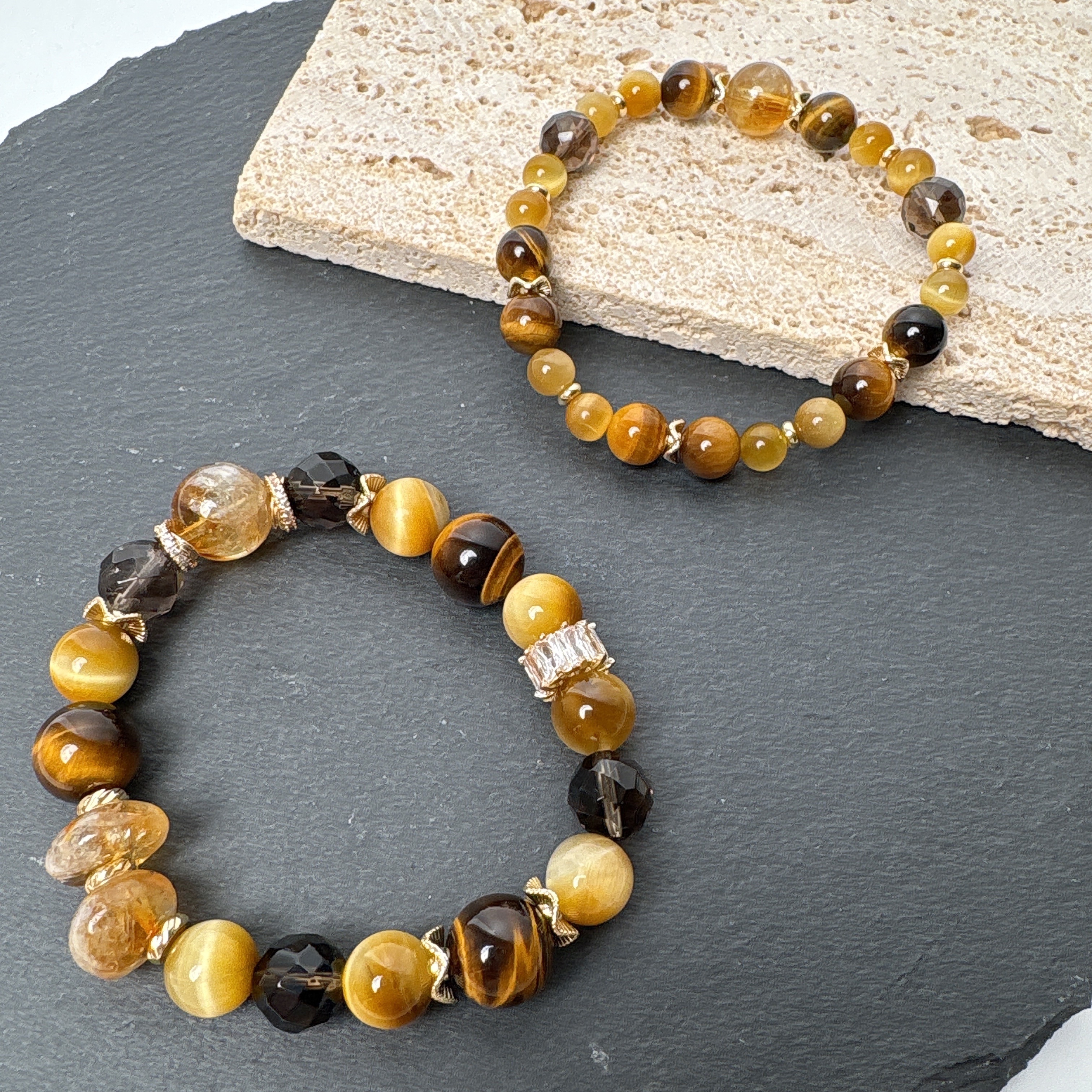 穩穩的豐盛 | 虎眼石黃塔晶茶晶《彈力繩款式》