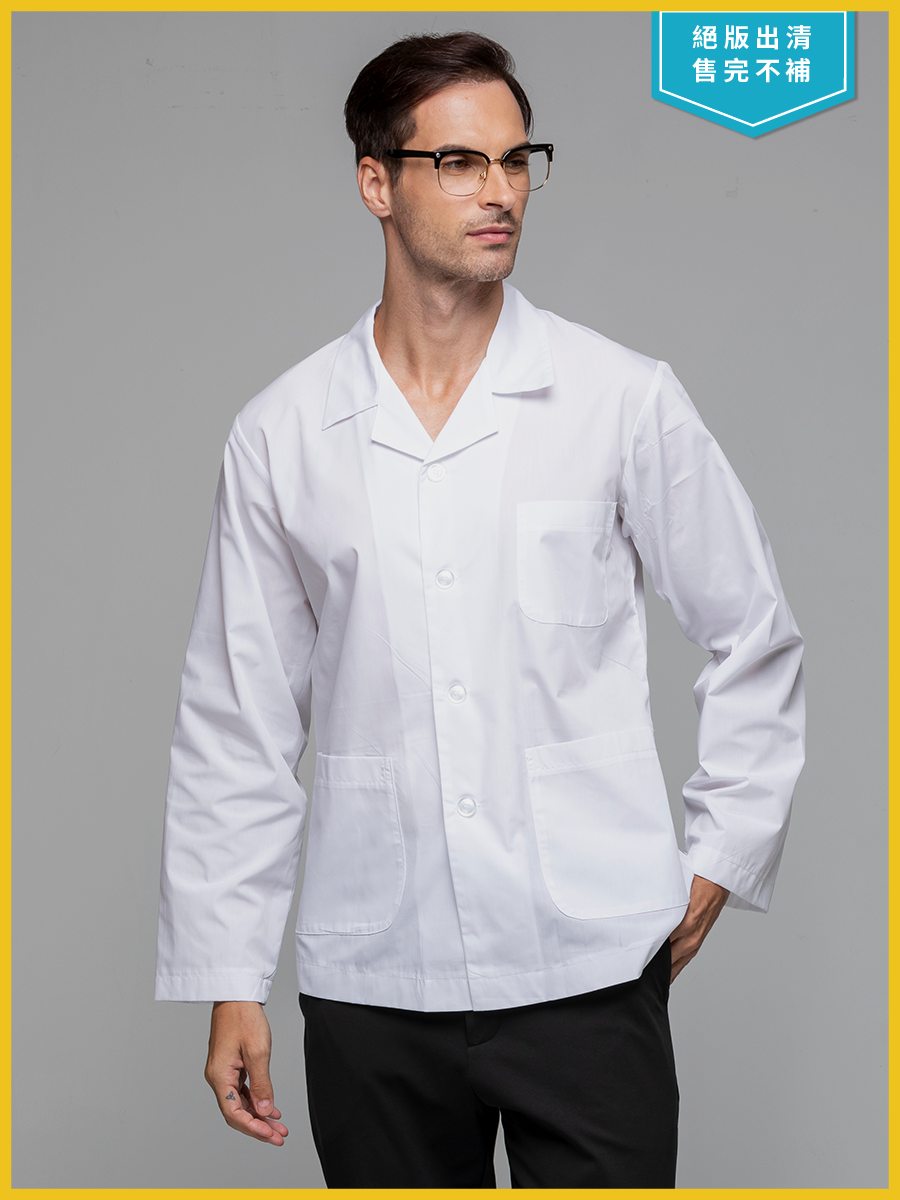 【 D303-W0 微色差出清】男醫師短袍-D輕薄布-純粹白