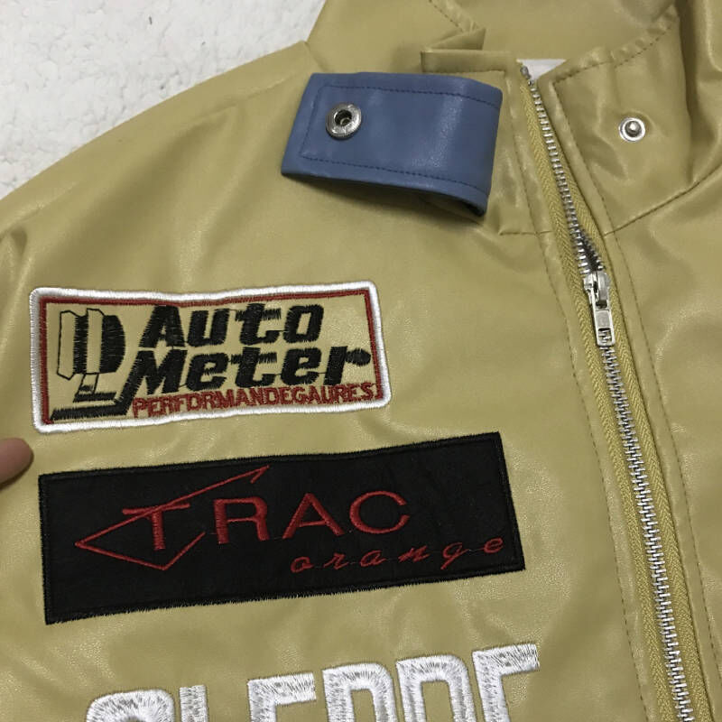 美式超帥短版刺繡皮革賽車服外套