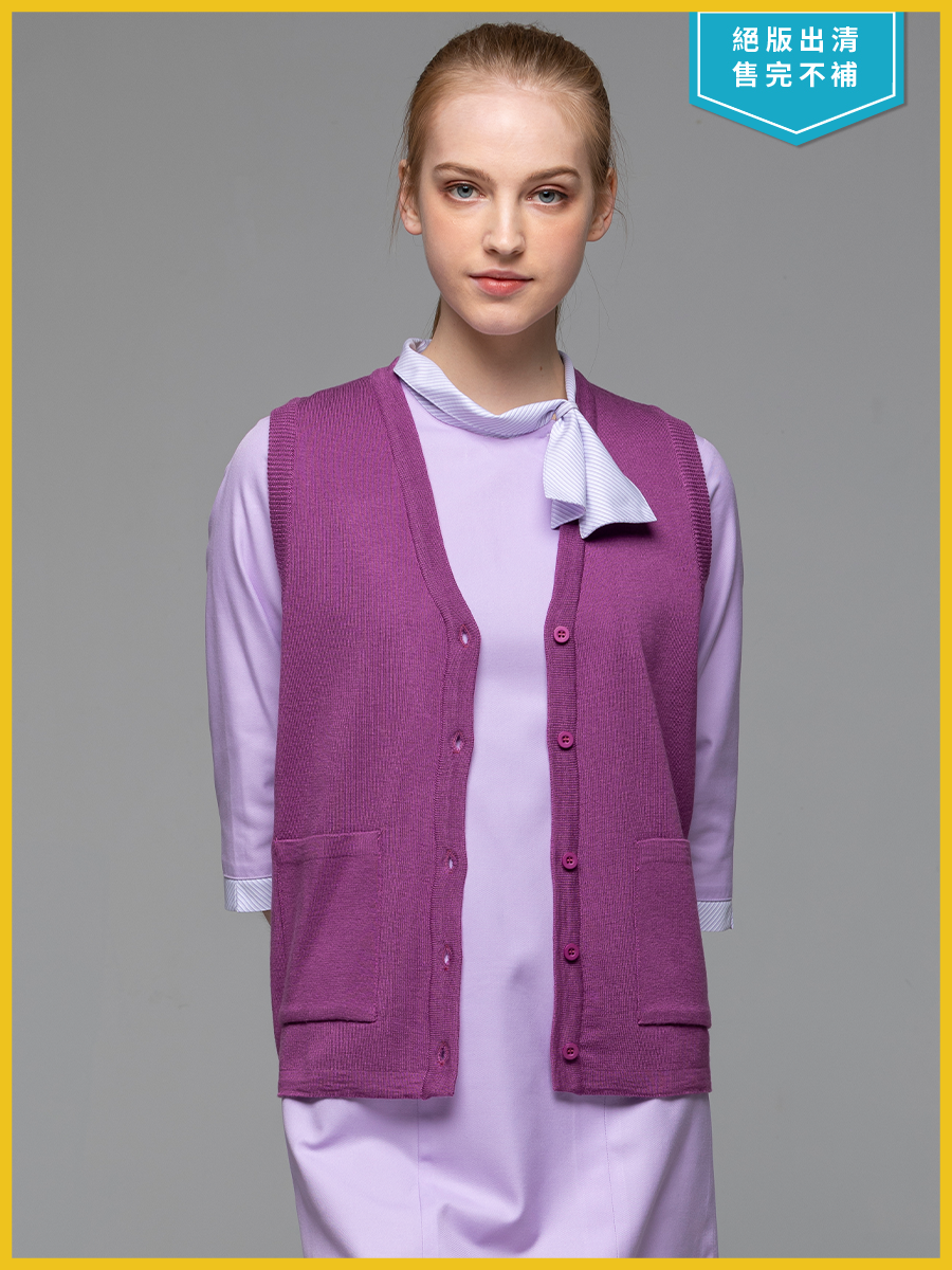 【 W460-C7 出清款】女開襟背心-W混紡羊毛-葡萄紫