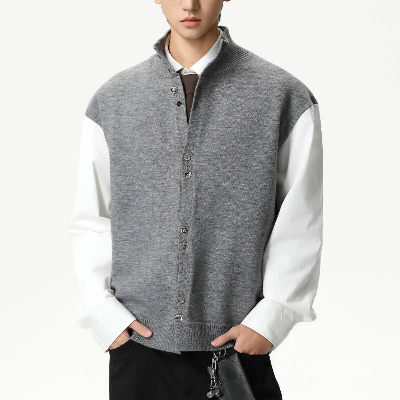 韓版學院風拼接撞色針織毛衣外套