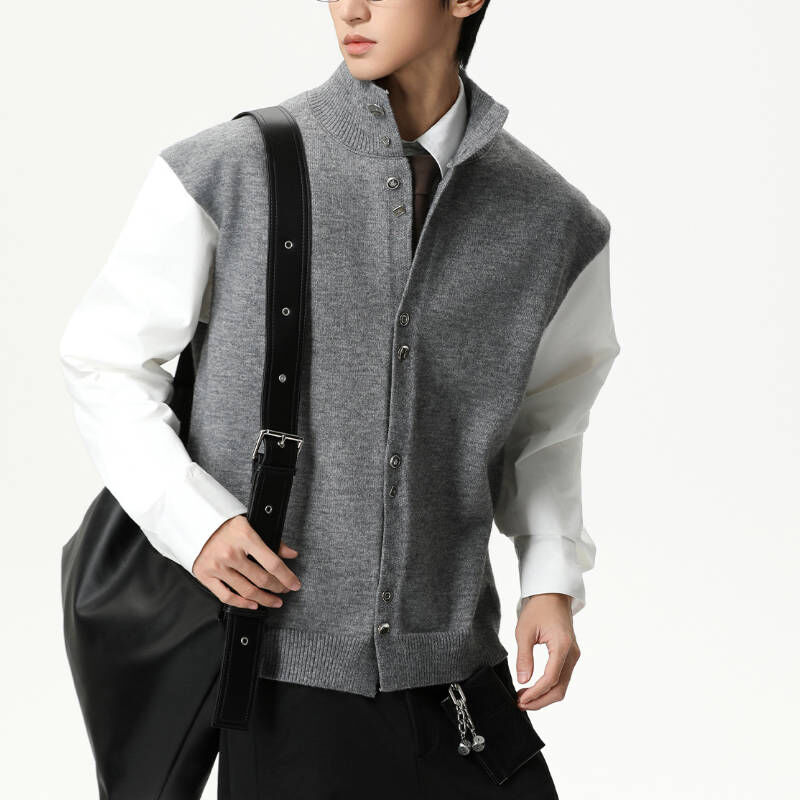 韓版學院風拼接撞色針織毛衣外套