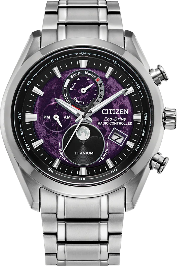 萬年鐘錶 - Citizen 星辰錶  爍月款月相超級鈦光動能電波萬年曆男錶 BY1010-81Z  錶徑43MM