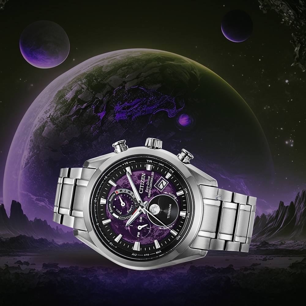 萬年鐘錶 - Citizen 星辰錶  爍月款月相超級鈦光動能電波萬年曆男錶 BY1010-81Z  錶徑43MM