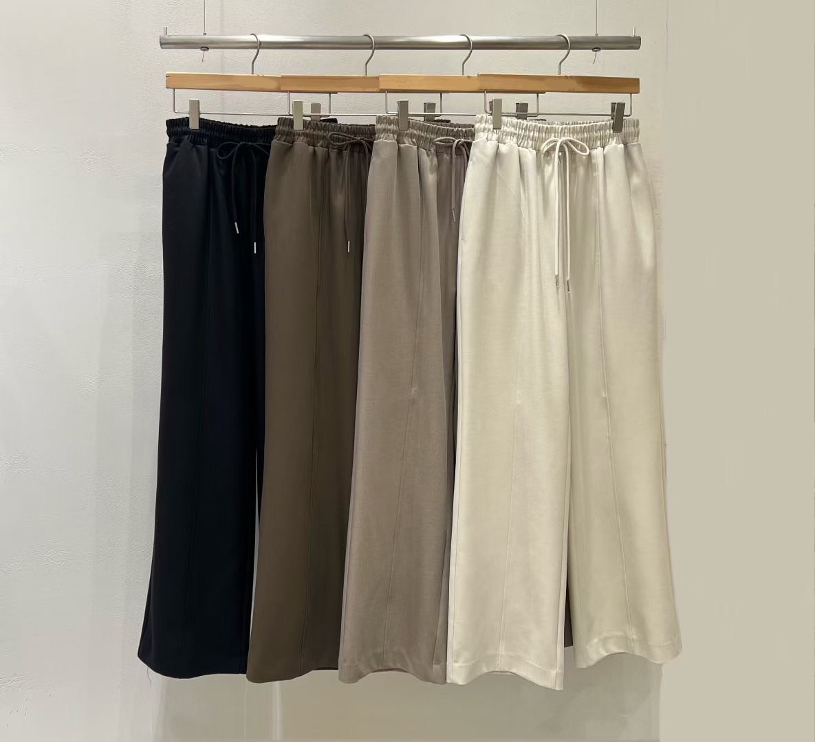 鬆緊腰同色系綁帶直筒休閒長褲-F / 4色