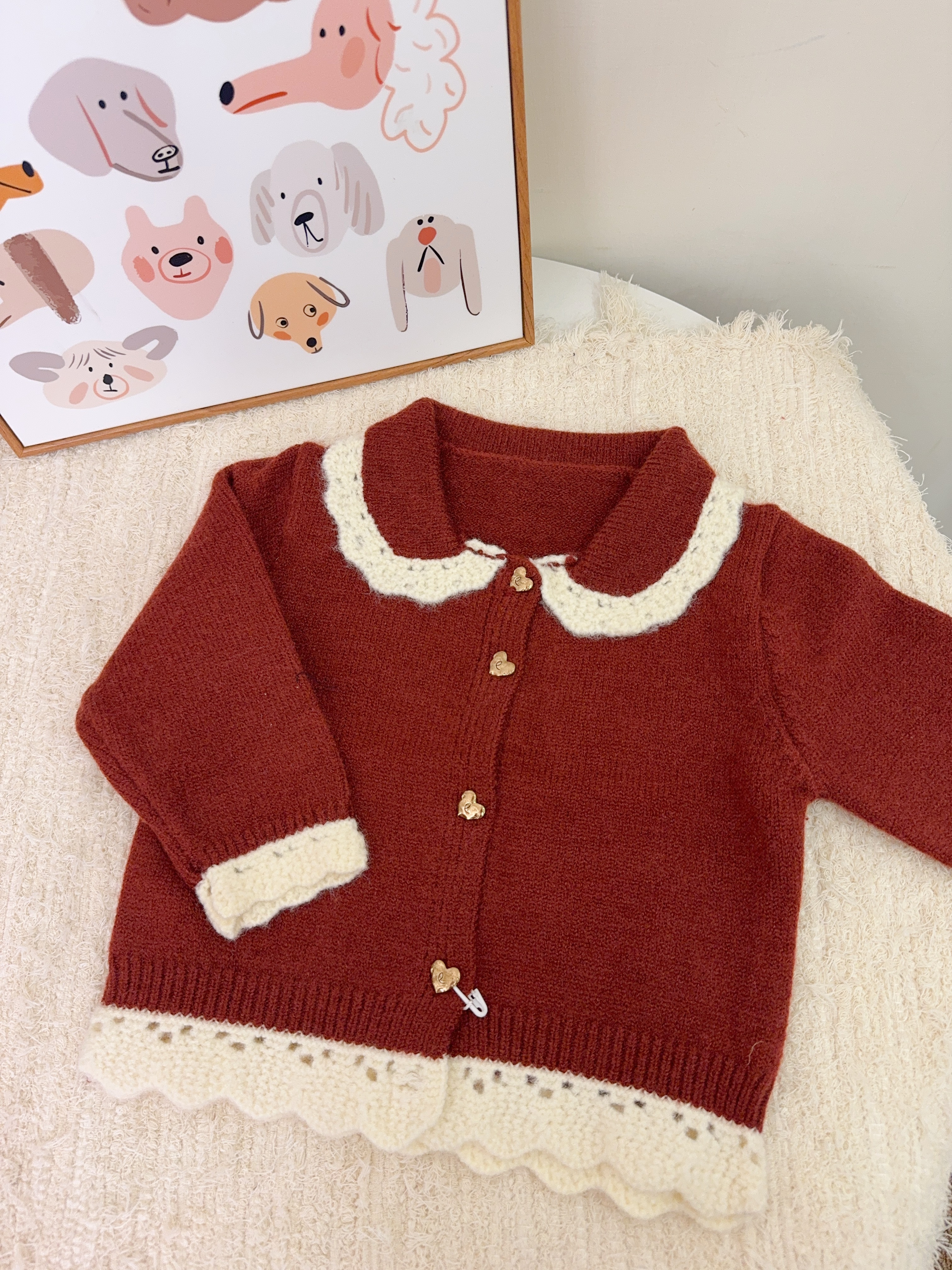 s593愛心扣紅針織外套