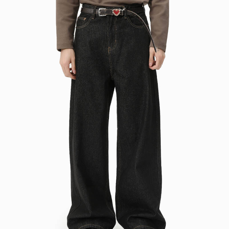 超顯腿長, 復古風微彎刀硬挺純色牛仔褲