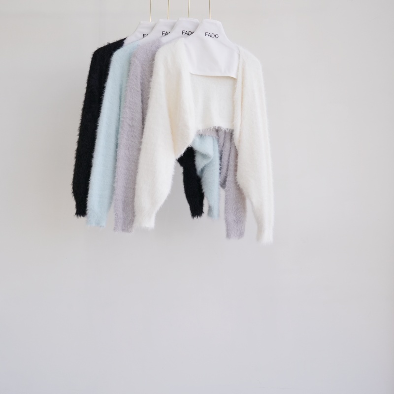 法朵Fado shop｜素面綁帶背心+水貂毛罩衫兩件式 996A002 四