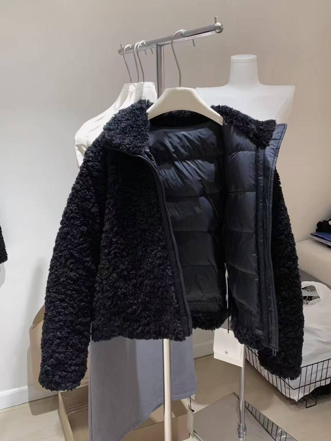 經典黑泰迪熊QQ毛內鋪棉溫暖外套