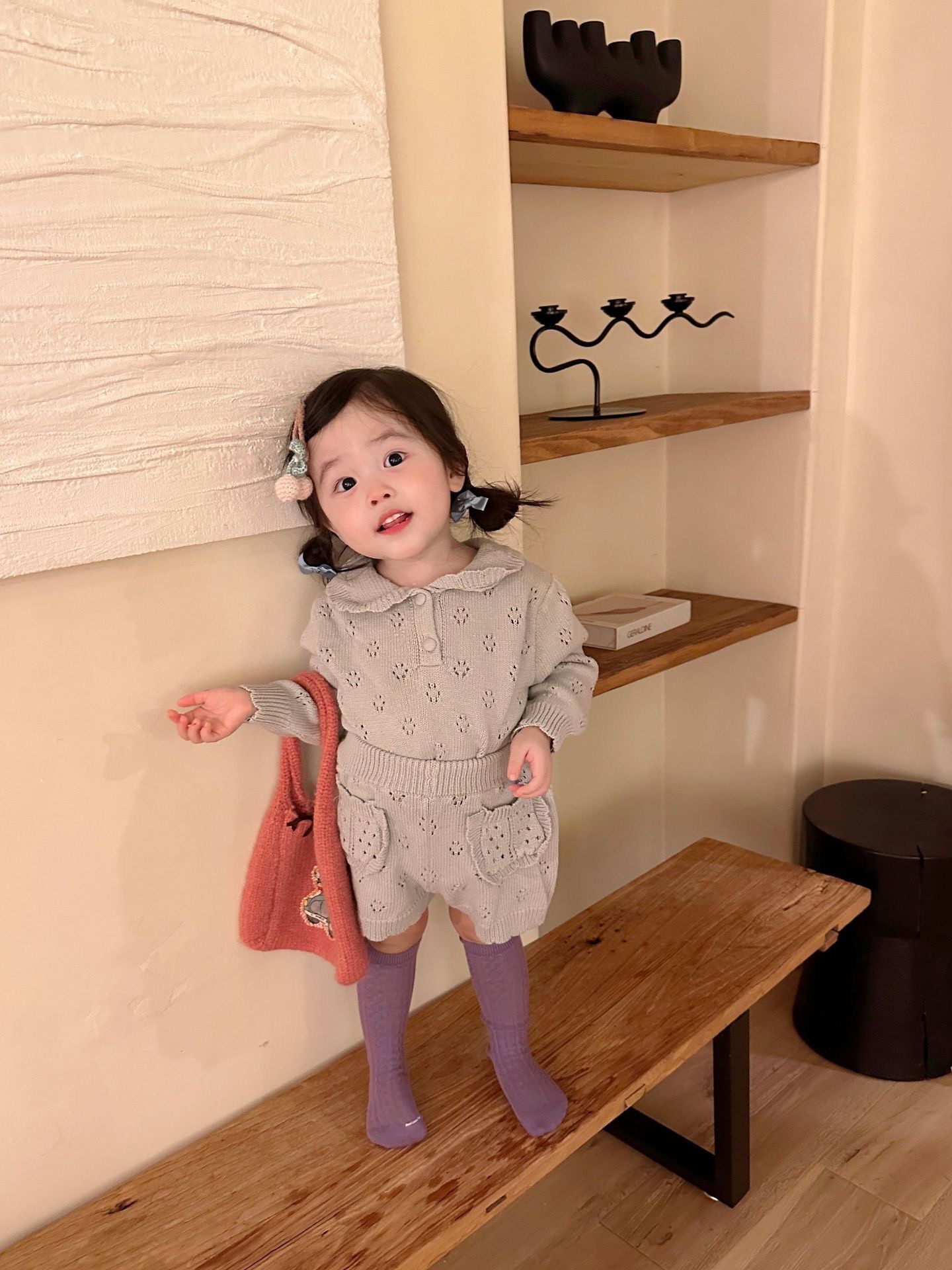 兩色復古鏤空花邊套裝