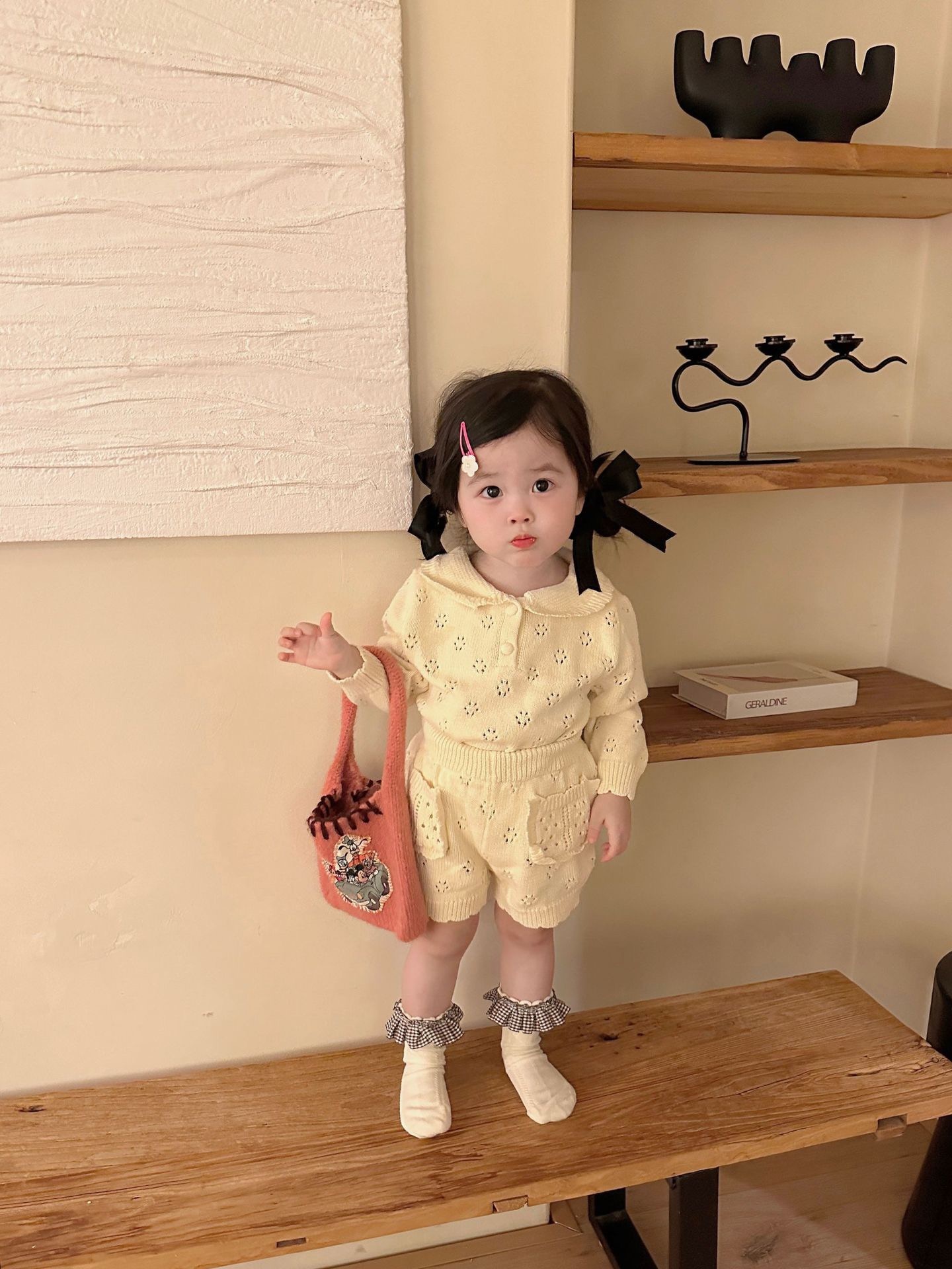 兩色復古鏤空花邊套裝