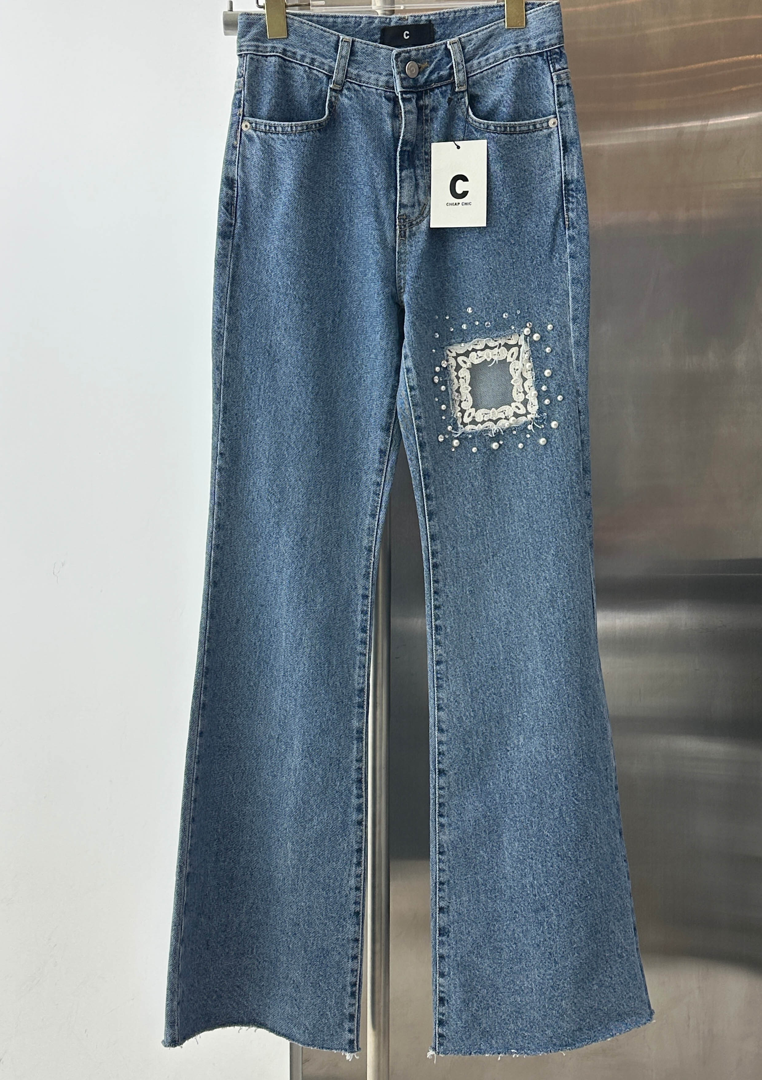 🎈K8750  ▶️方形蕾絲牛仔褲 👉S(W:cm H:cm) M(W:cm H:cm) L(W:cm H:cm) L:cm