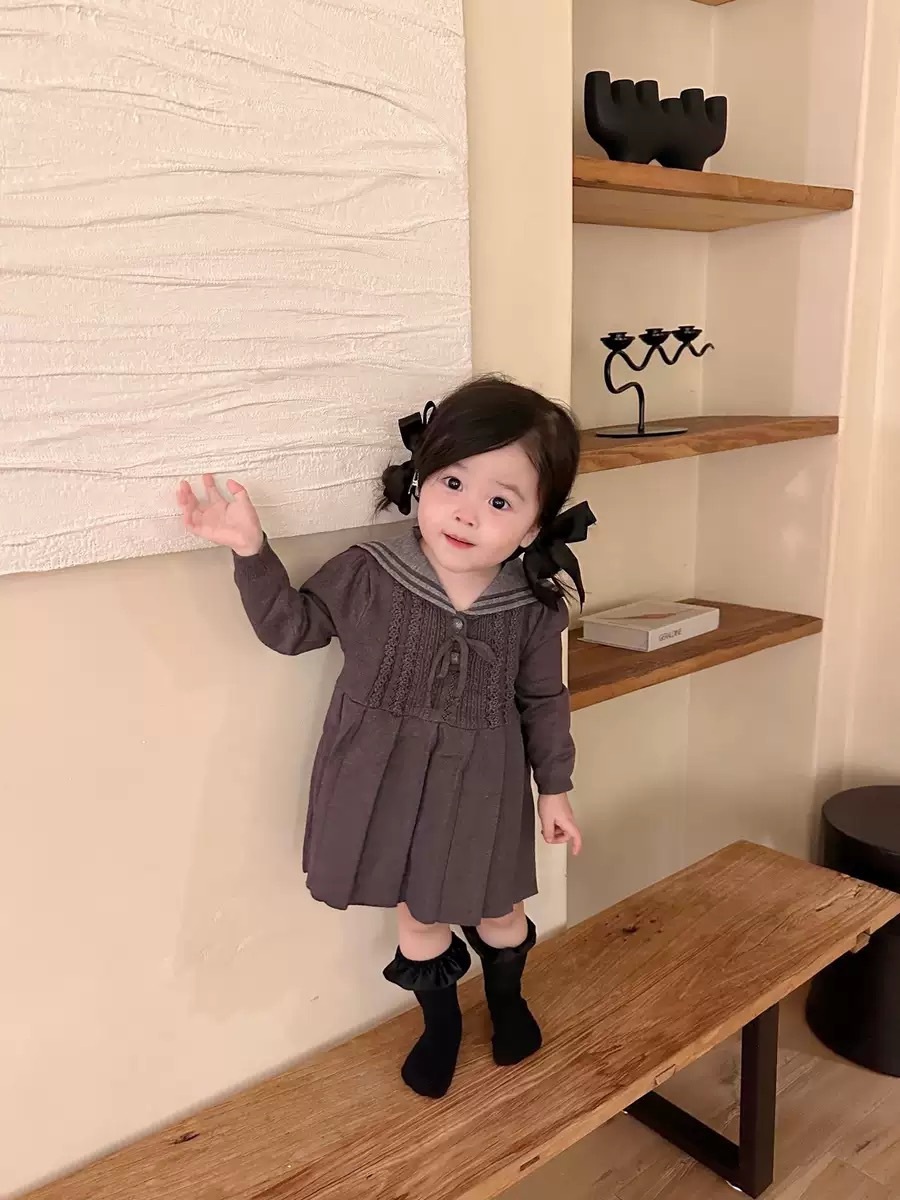 兩色學院感百褶洋裝