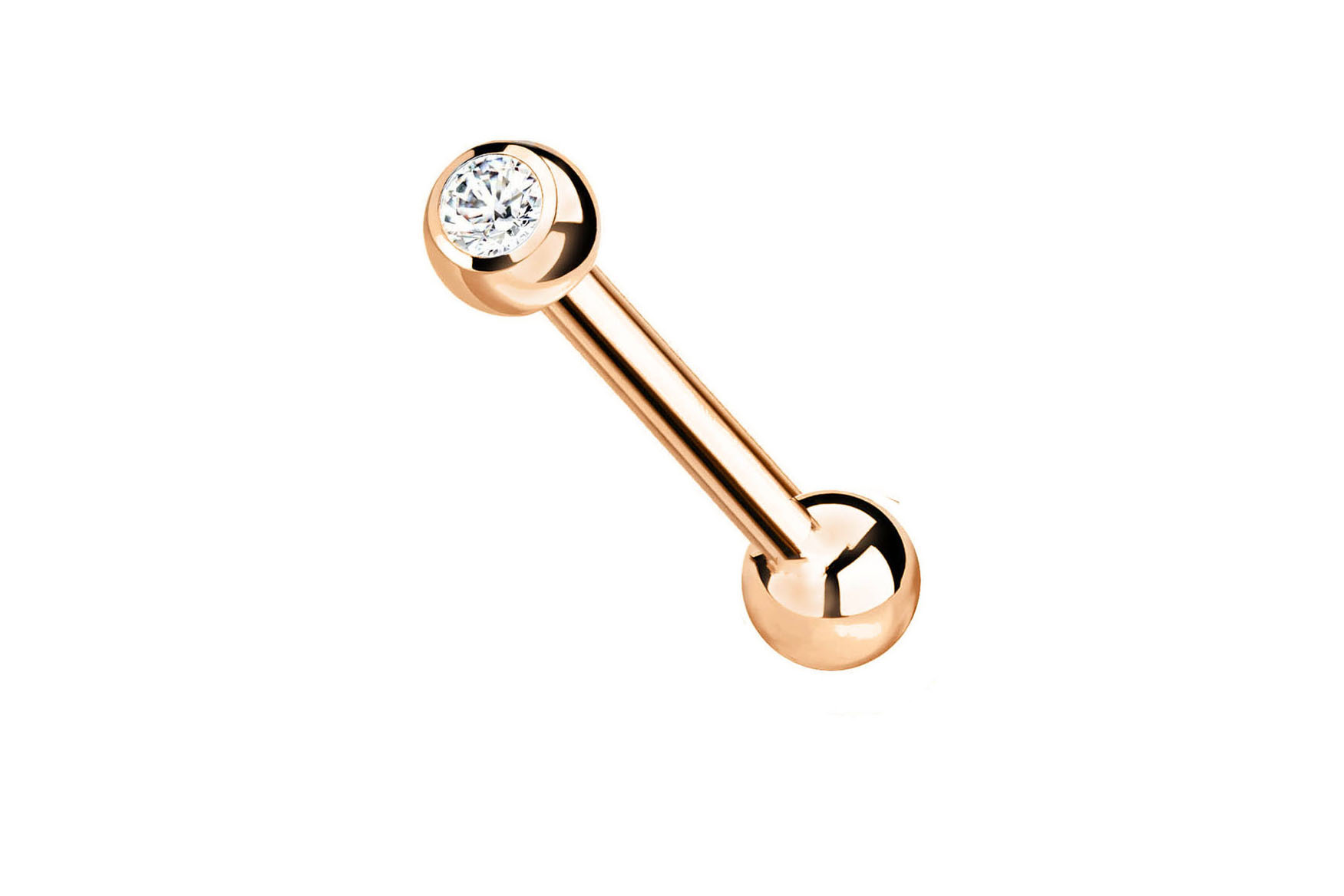 14K Gold Tongue Barbell with One Small CZ