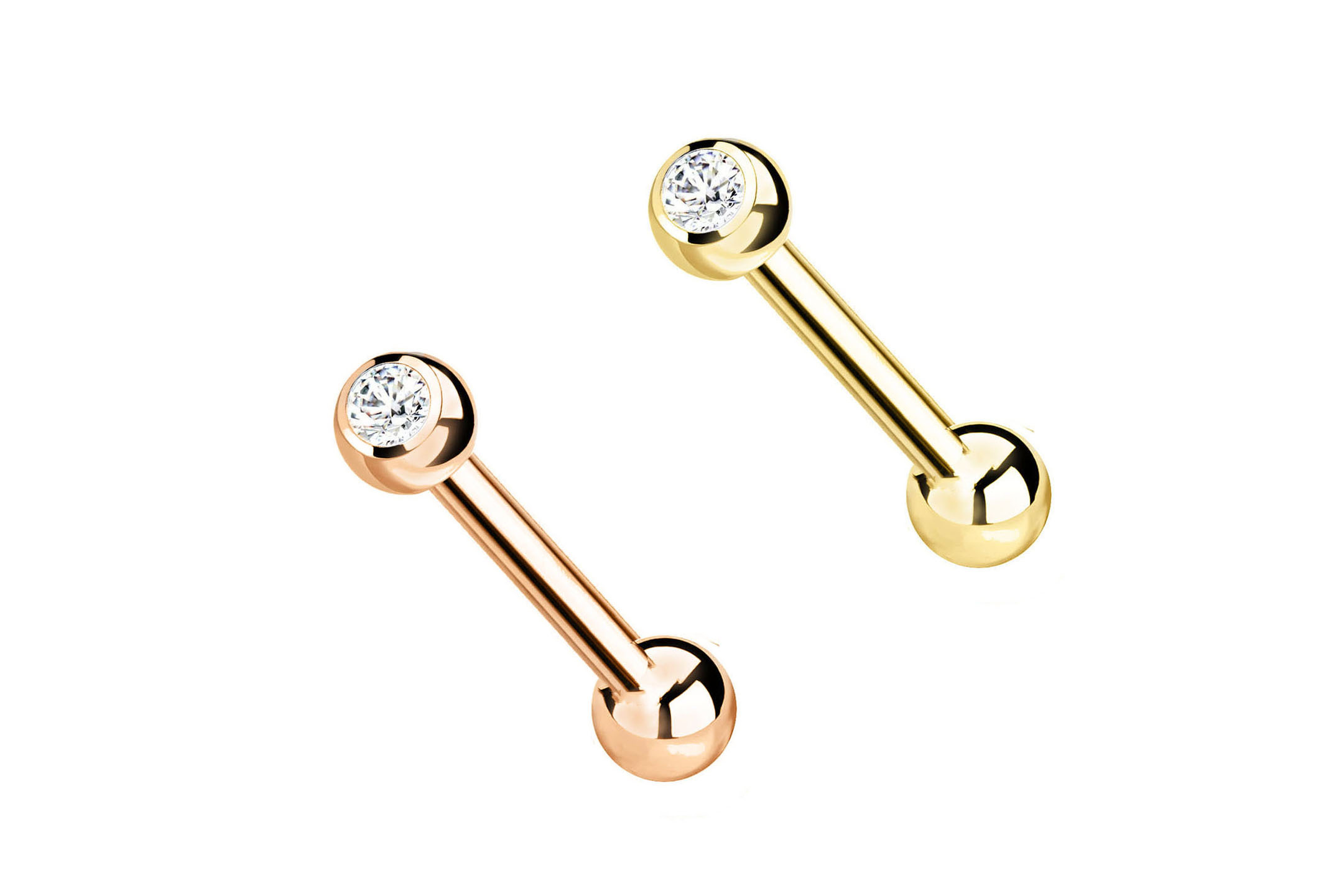 14K Gold Tongue Barbell with One Small CZ