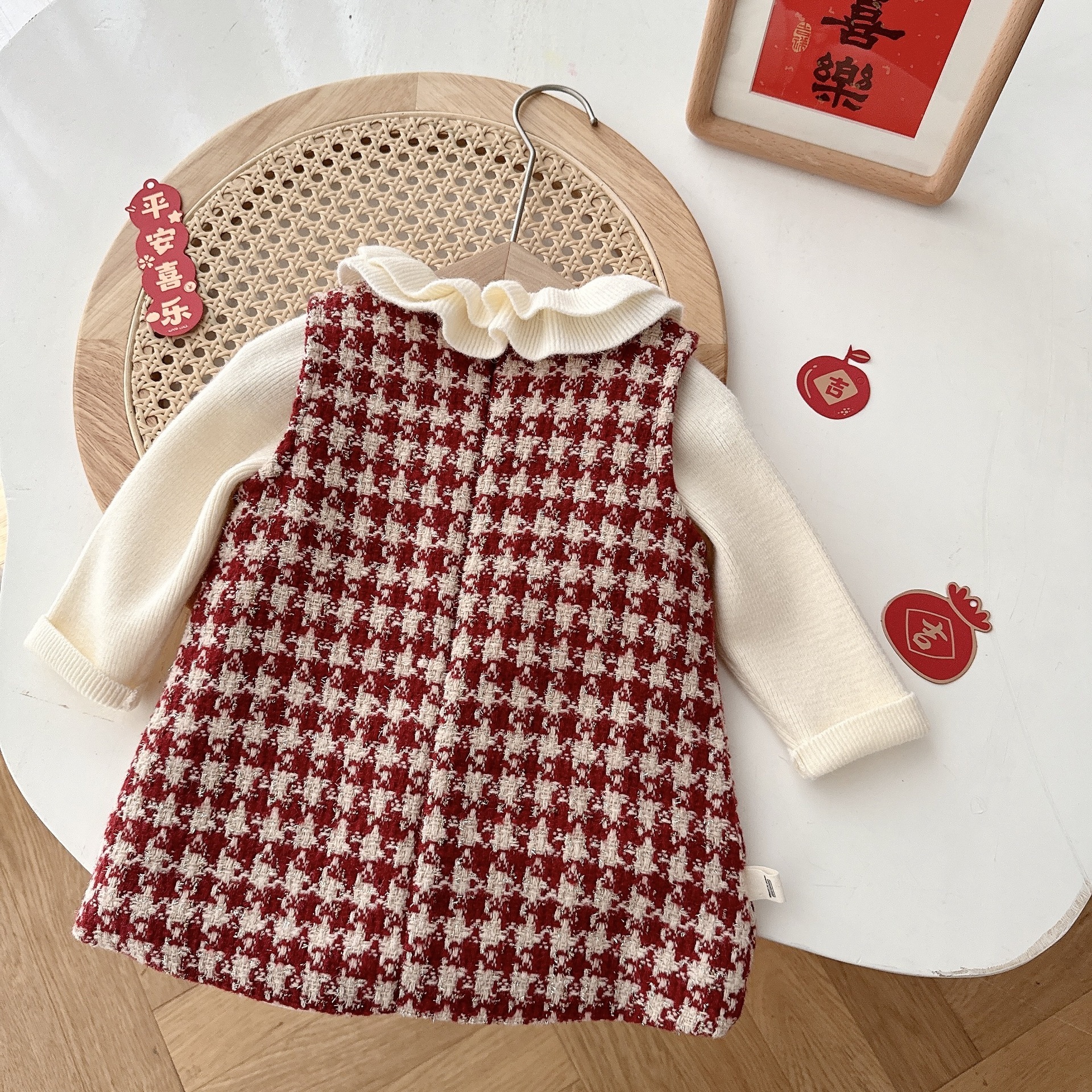 千鳥格愛心背心洋裝(73-120)