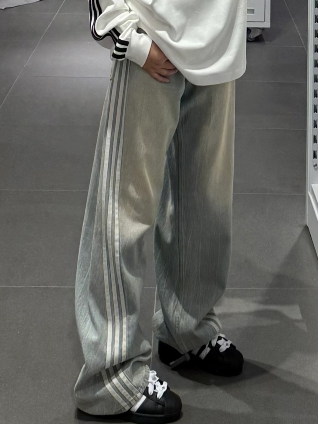 ADIDAS ADILENIUM SEASON 三條線 刷色 牛仔褲