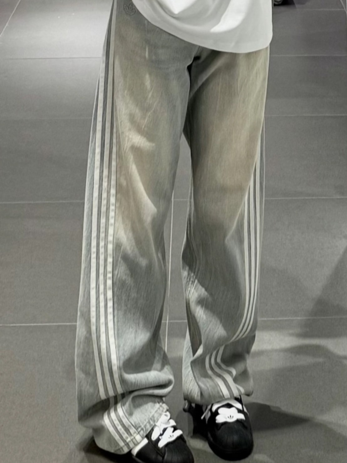 ADIDAS ADILENIUM SEASON 三條線 刷色 牛仔褲