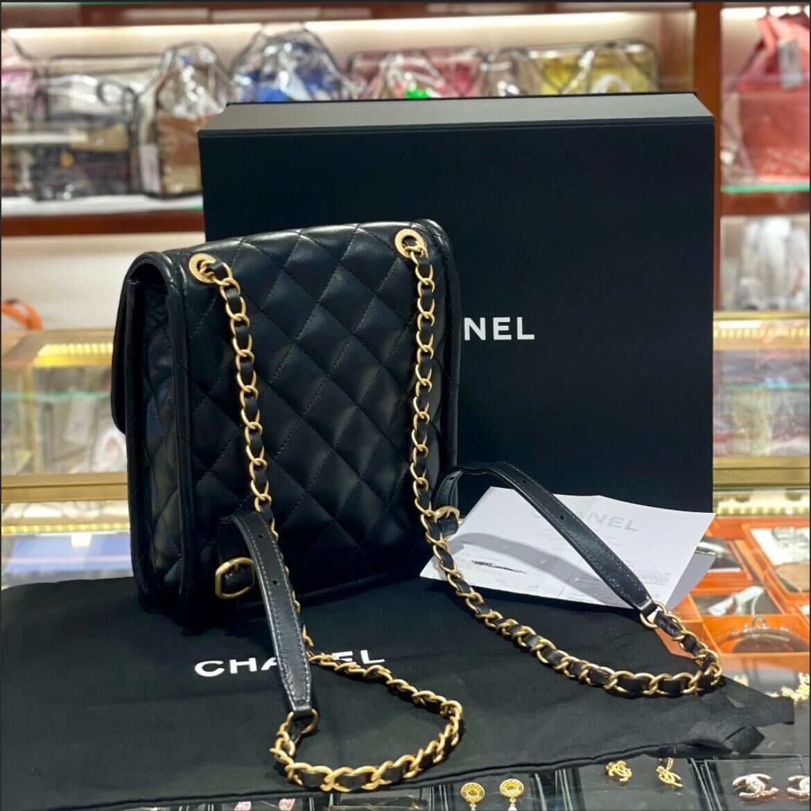 全新CHANEL背包AS4734 黑色金扣Backpack