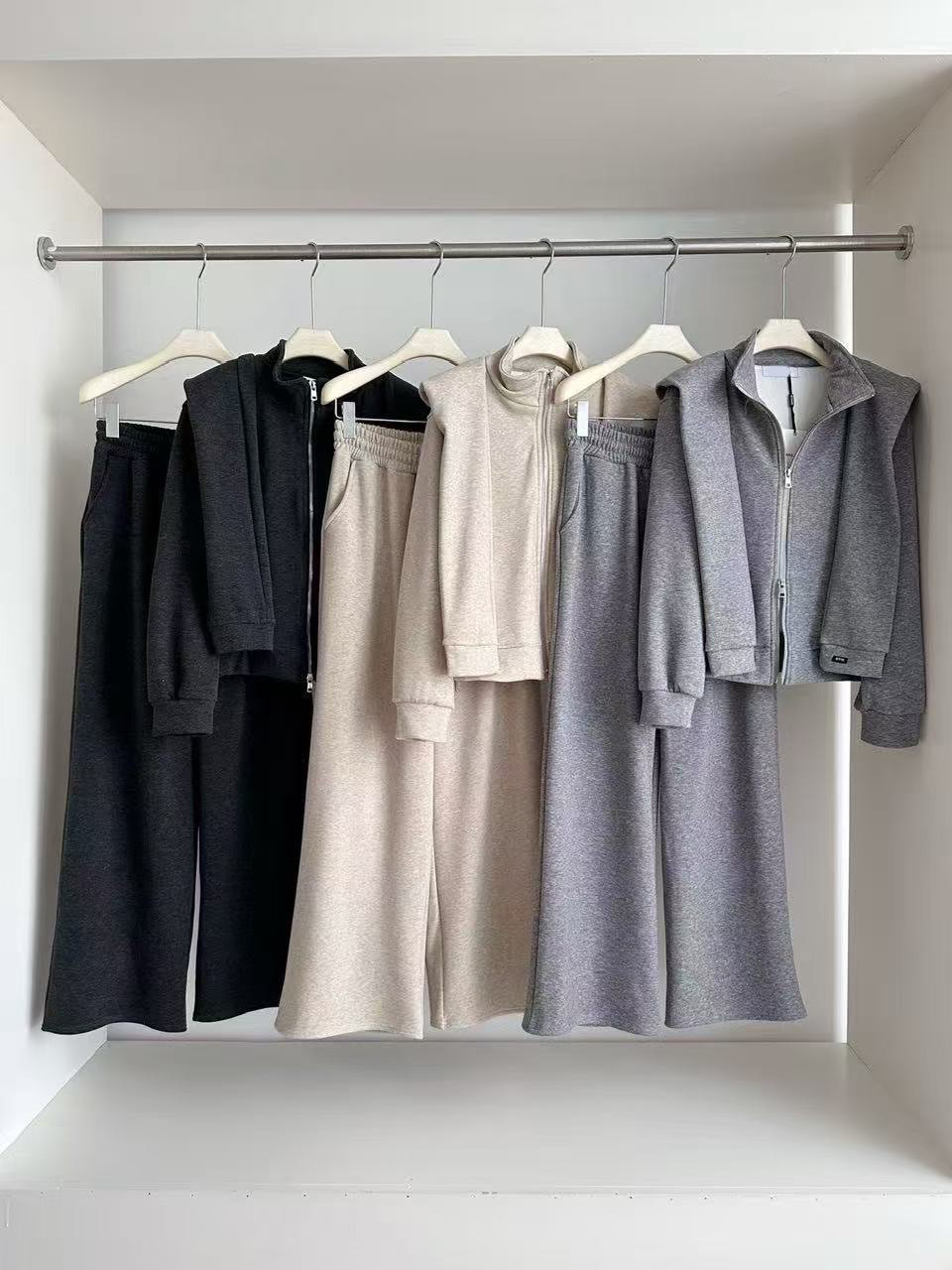 立領拉鍊外套+同色系披肩+休閒長褲SET / 3色