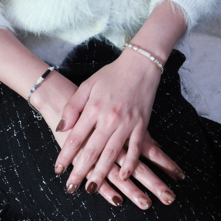 星雪藍庭 霜玫月庭 藍砂石 粉水晶 鈦鋼手鏈 獨家設計款