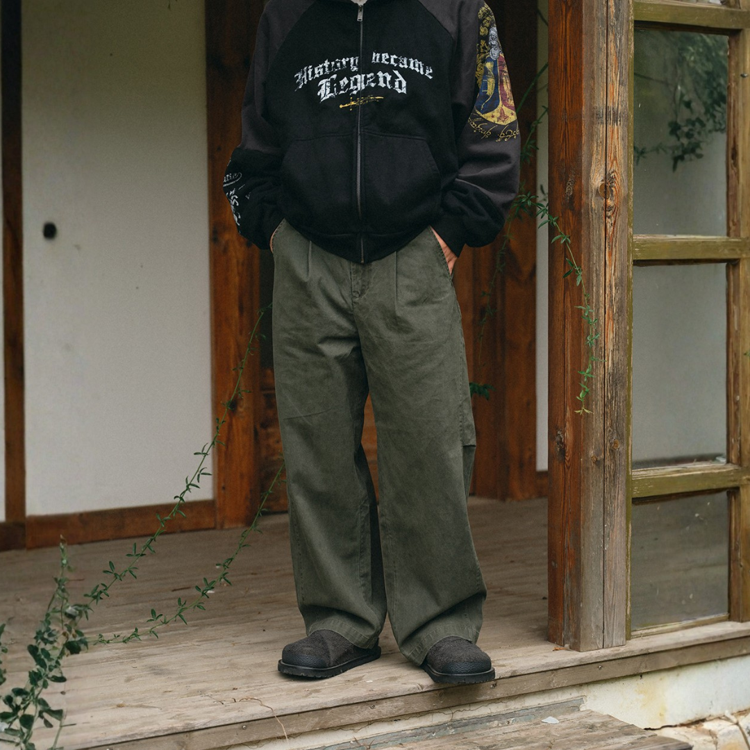 水洗磨毛質感彎刀休閒褲