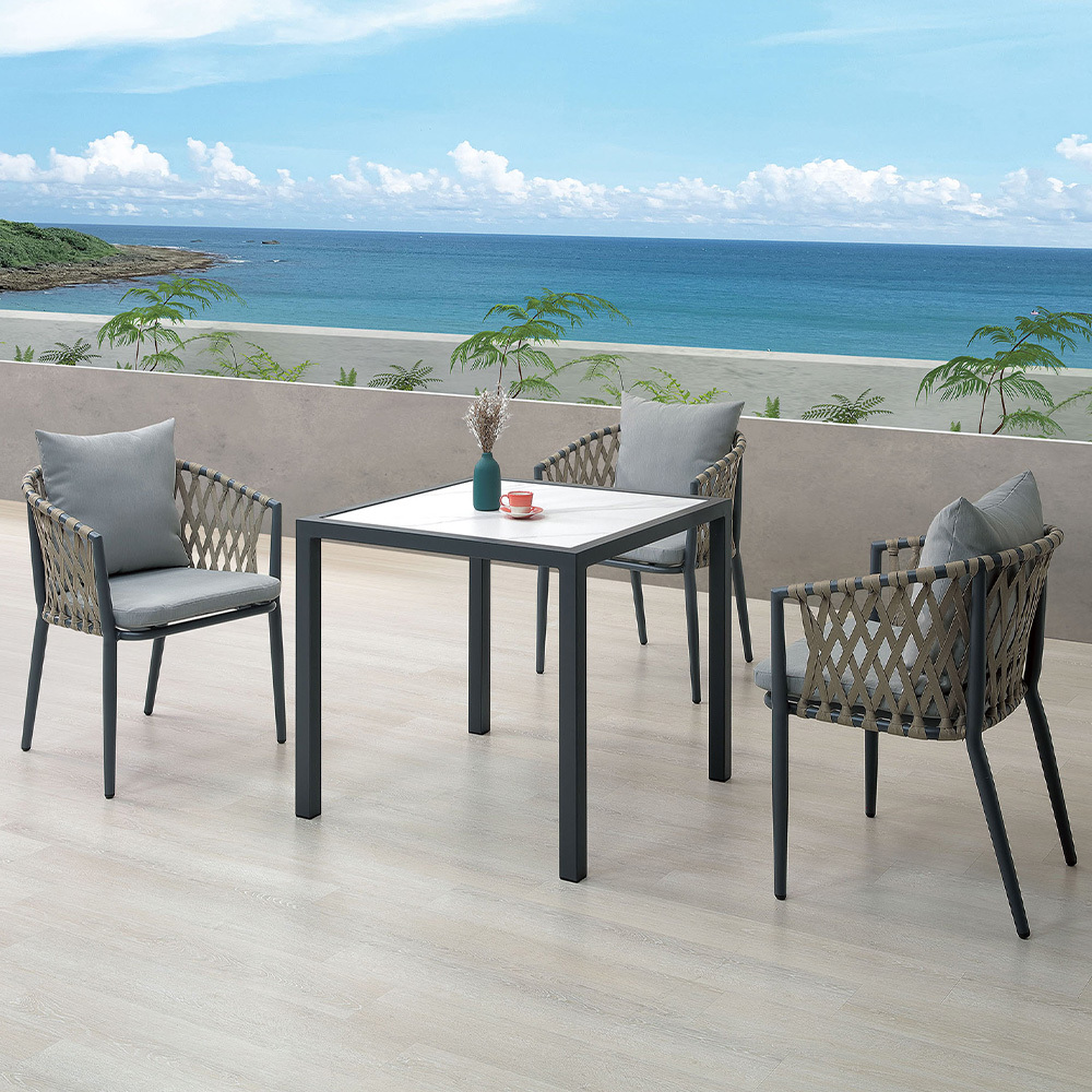 波本2.7尺鋁合金防水方型餐桌+戶外休閒椅組合(一桌二椅-兩色可選)