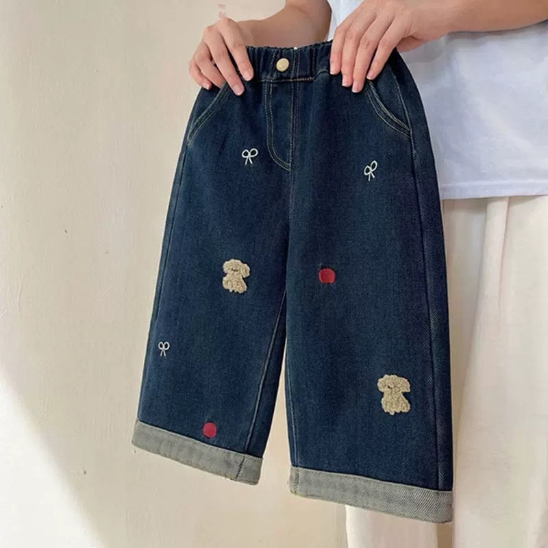 《2518》可愛刺繡加絨直筒九分褲(90-140)