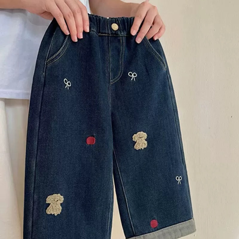 《2518》可愛刺繡加絨直筒九分褲(90-140)