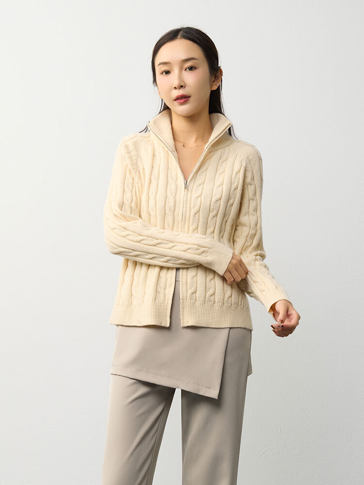 2603 翻領雙拉鏈針織外套