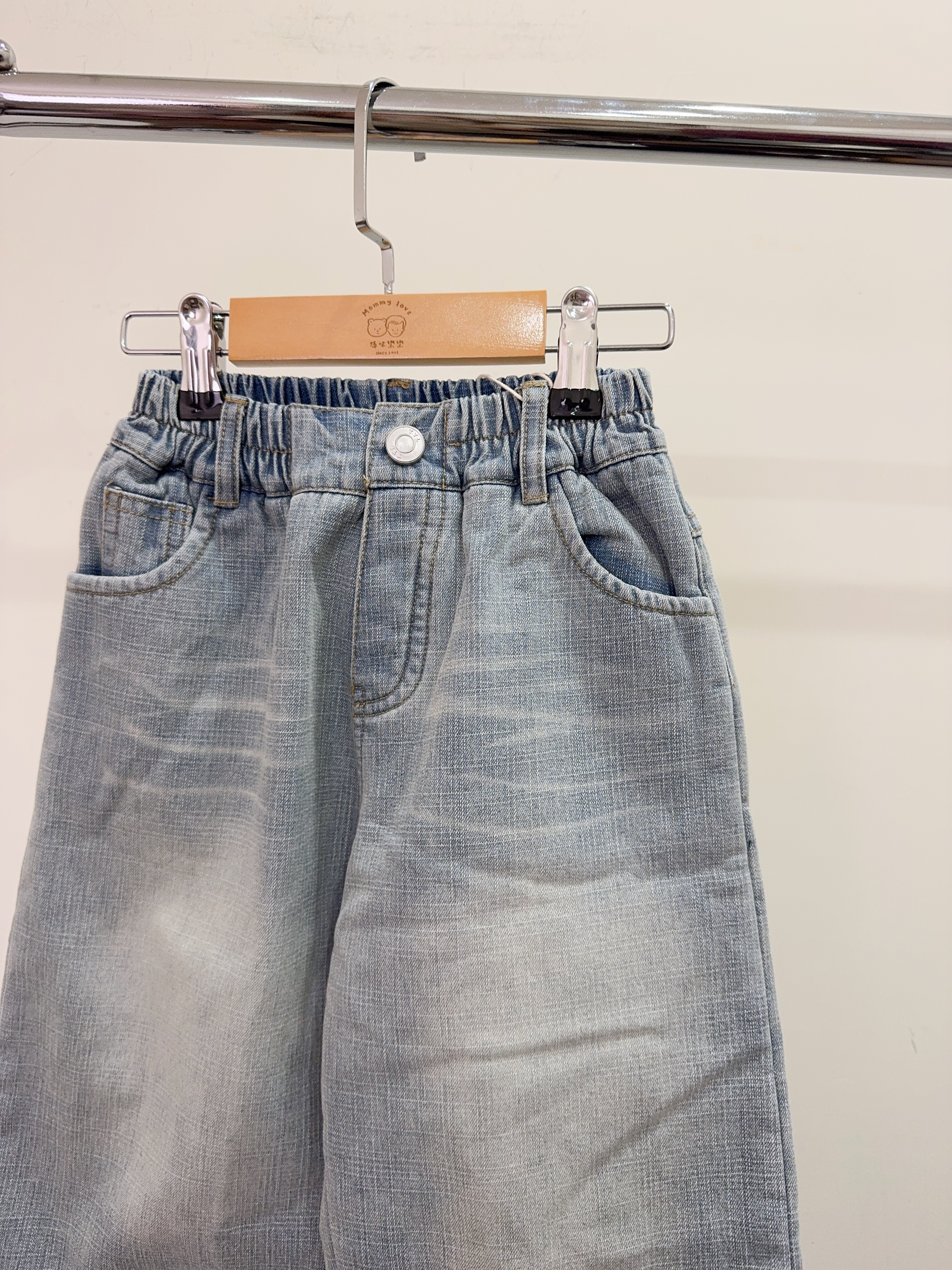 53219設計師家-內刷絨經典貓抓牛仔褲