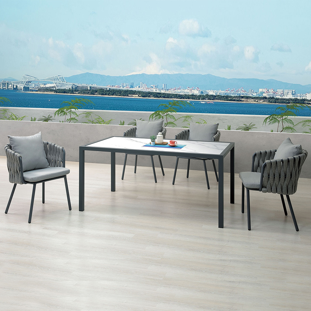 喬爾5.3尺鋁合金防水岩板餐桌+戶外休閒椅組合(一桌四椅-兩色可選)