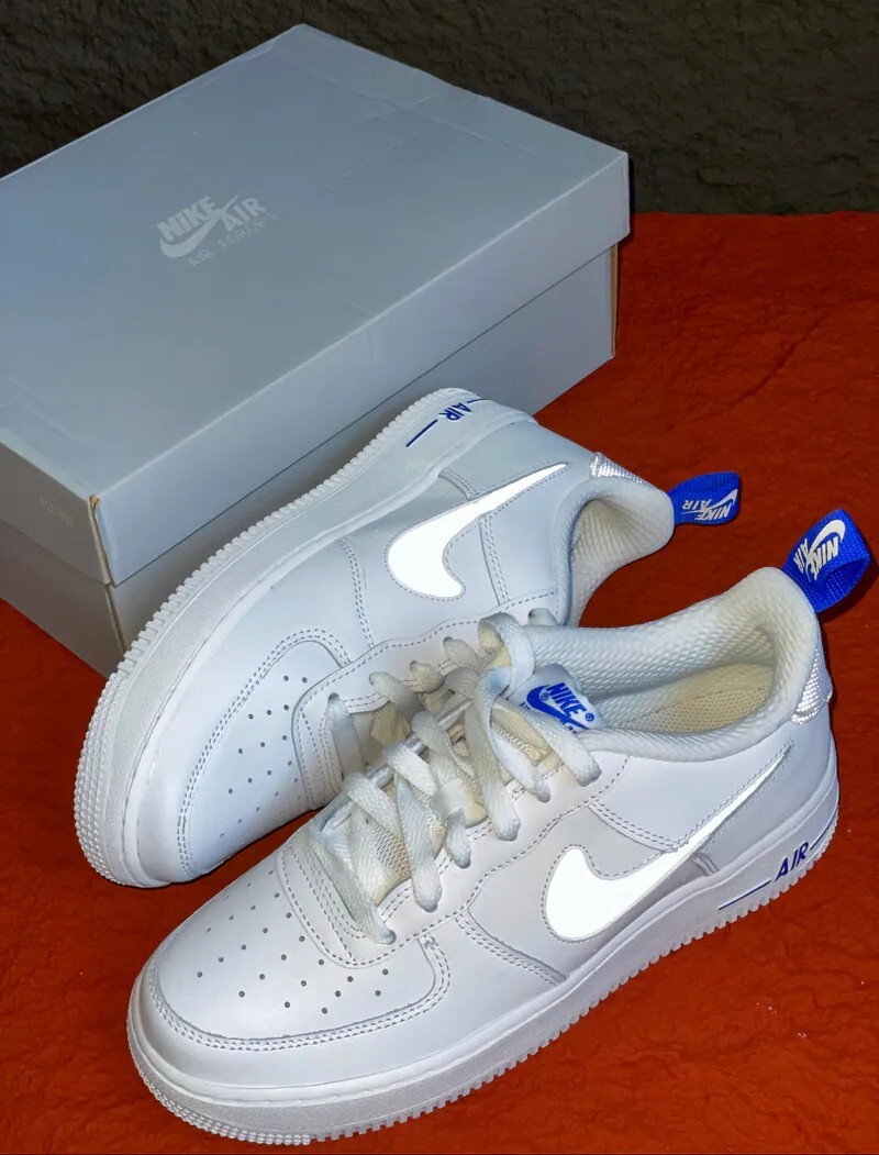 KTQ STORE ‧ Nike Air Force 1 白藍色 荔枝皮 3M反光 大童款 DD3227-100