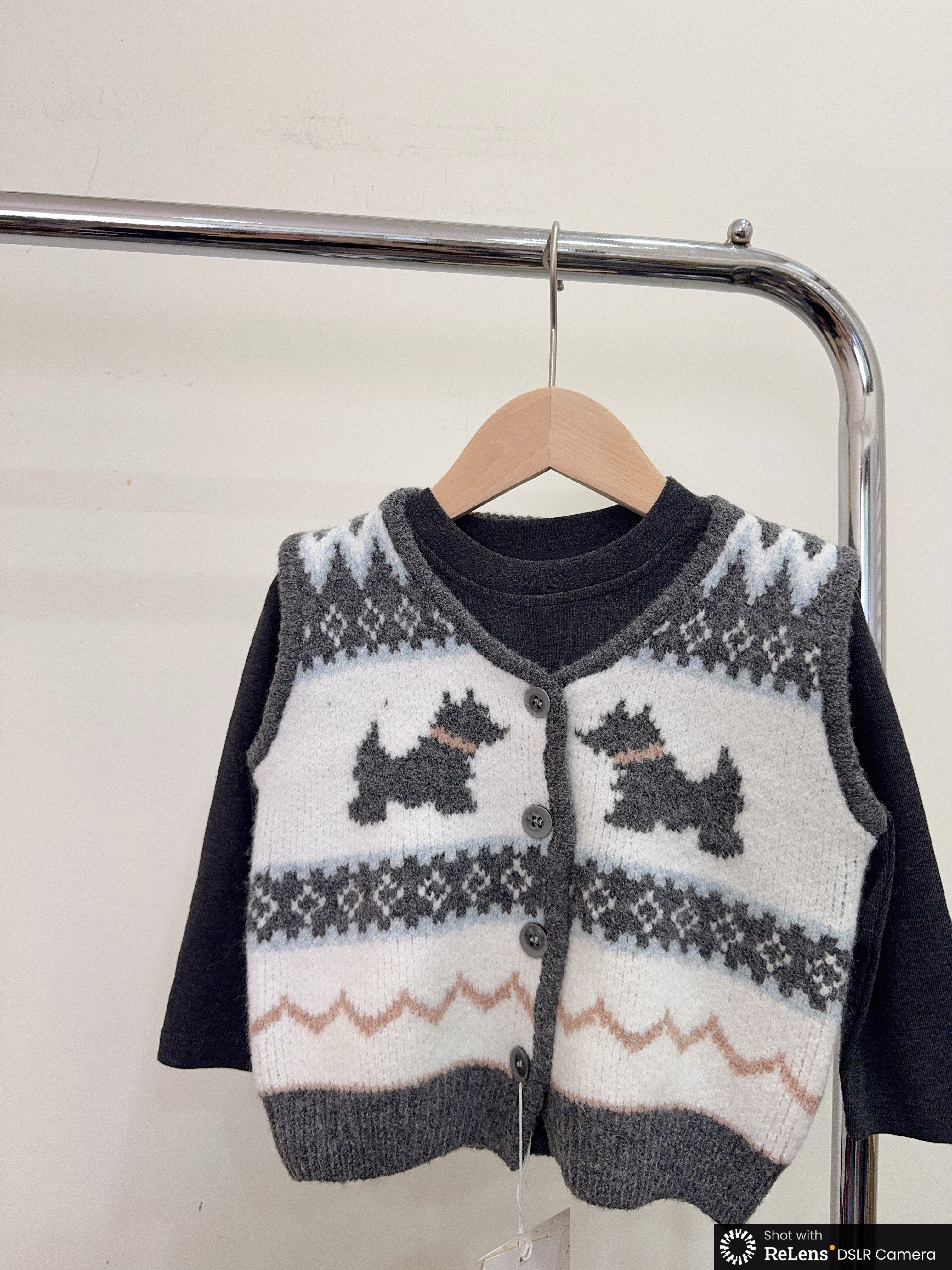 8227復古狗狗針織背心組