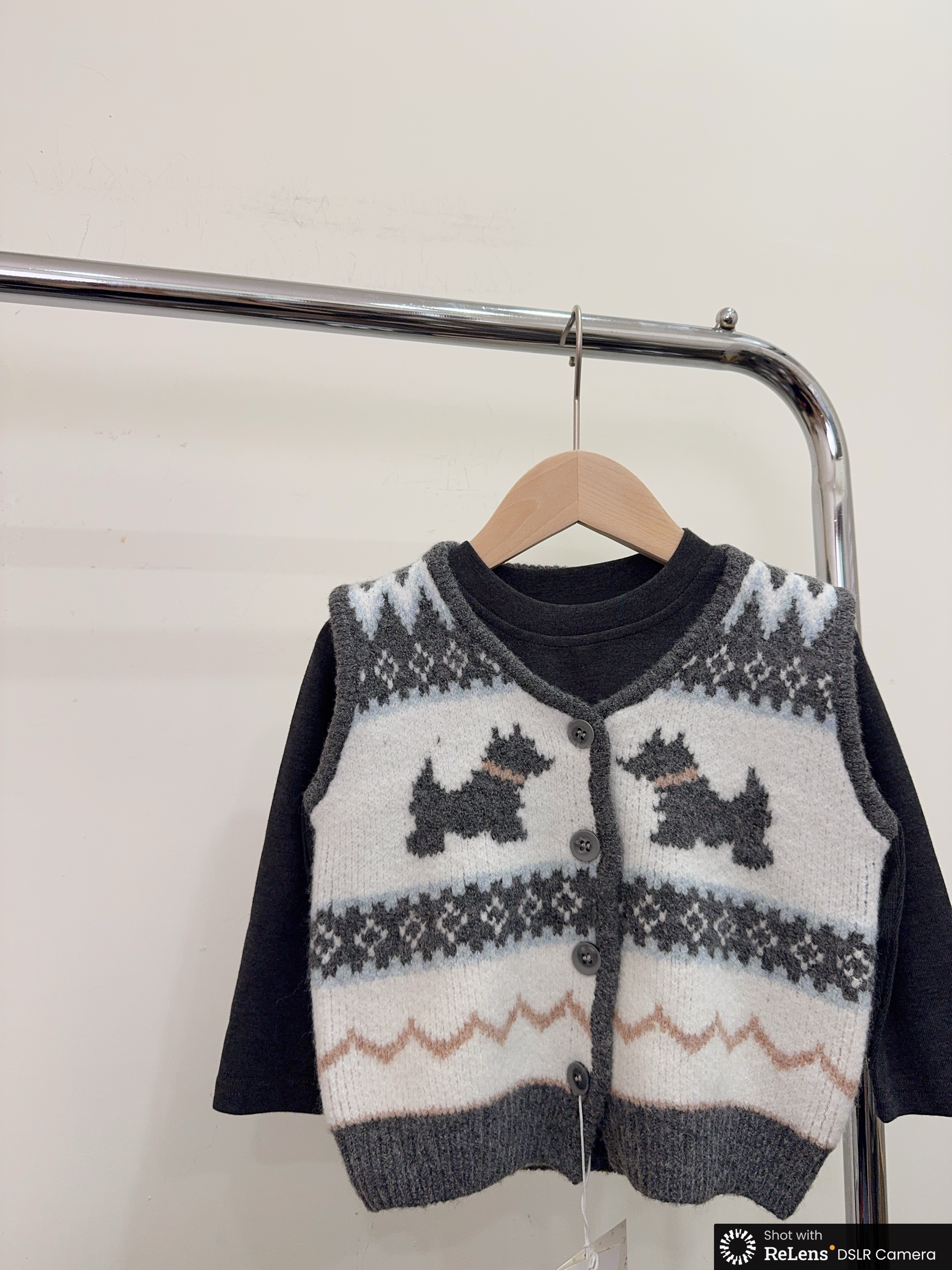 8227復古狗狗針織背心組