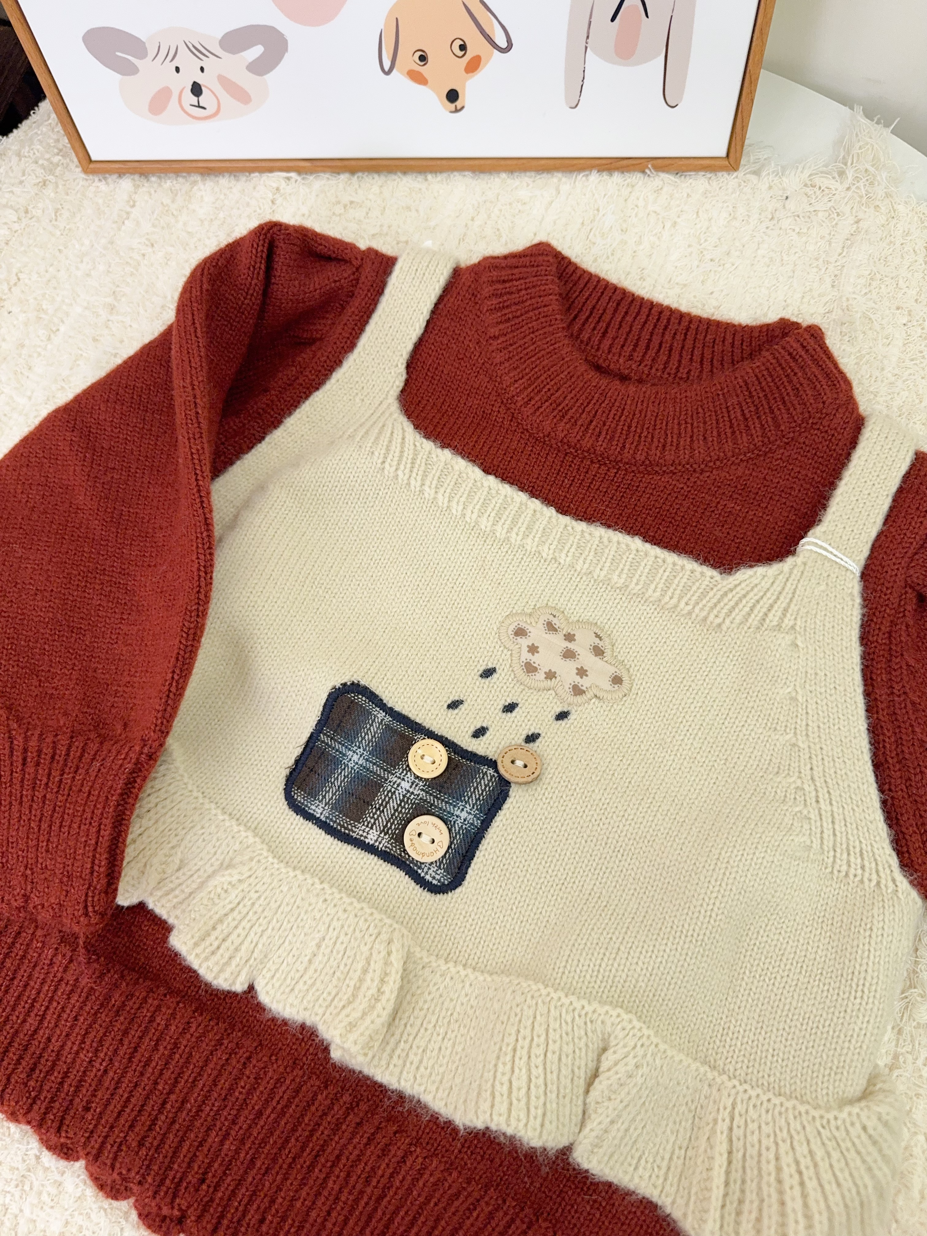 D520雨天鈕扣假兩件針織上衣