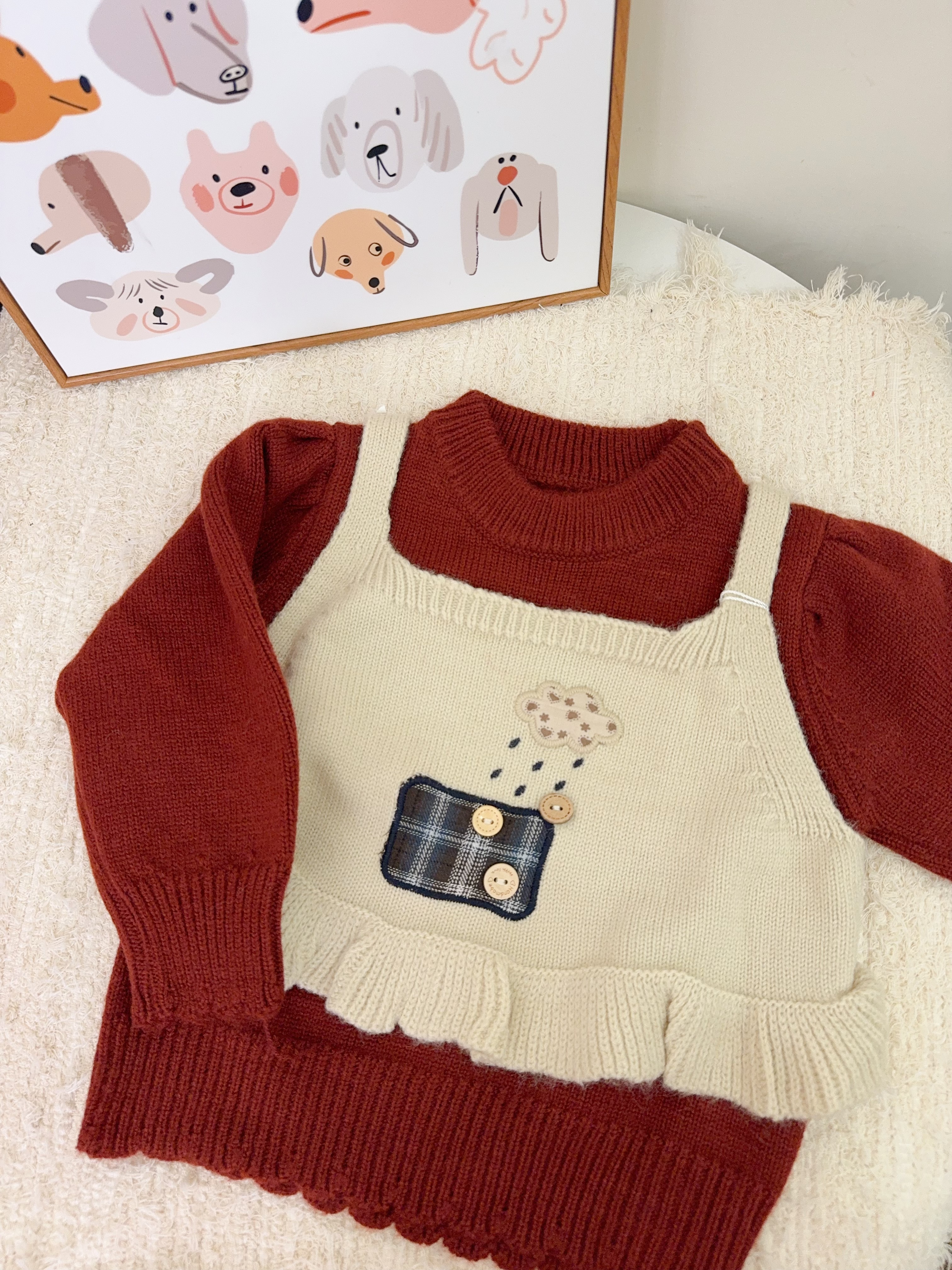 D520雨天鈕扣假兩件針織上衣