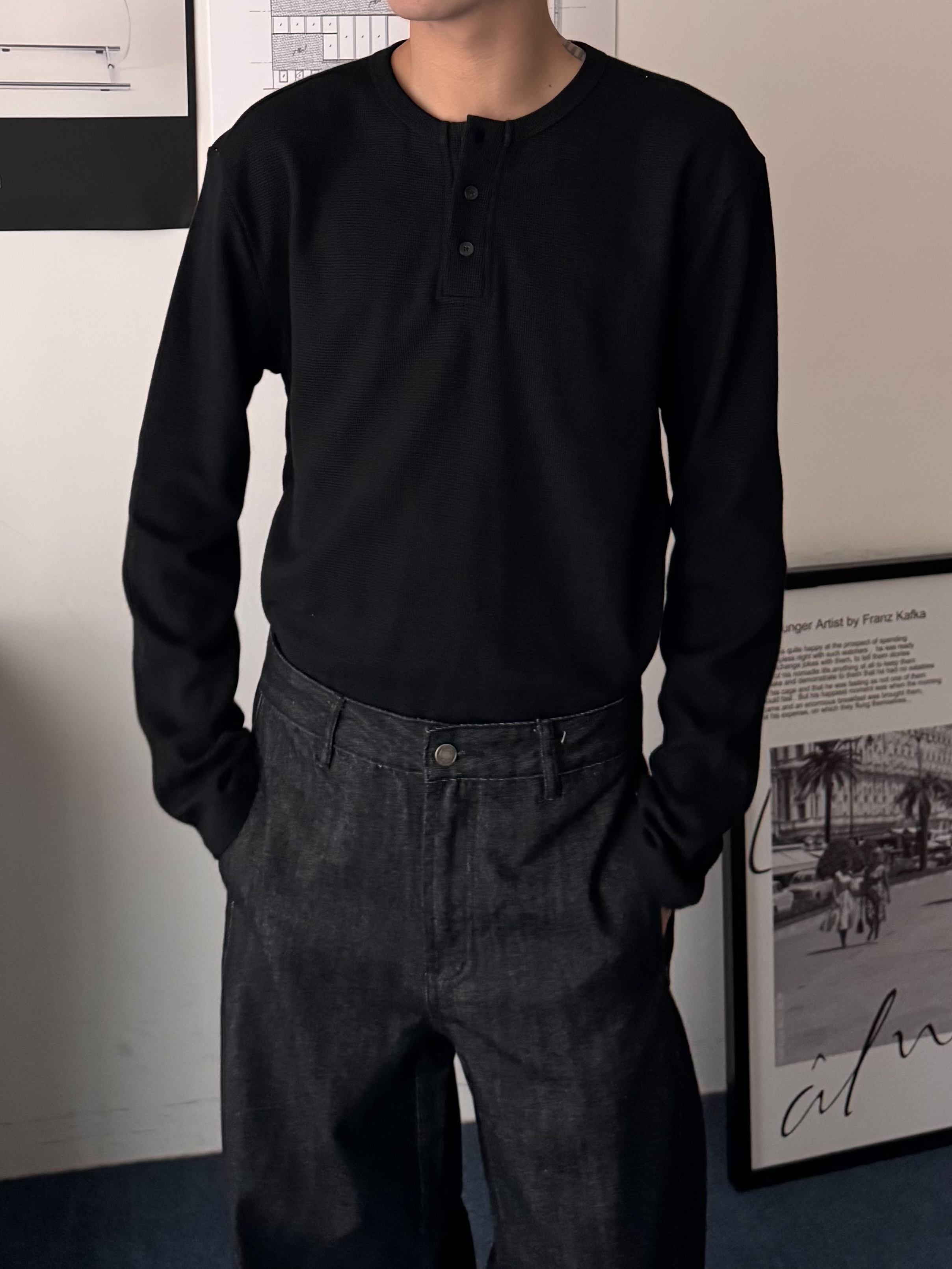 （現貨）FJT021 華夫格亨利領素色長袖