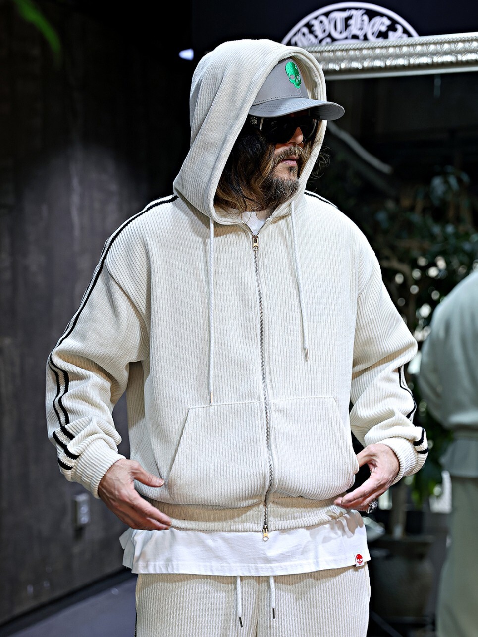 側織燈芯絨連帽拉鍊外套