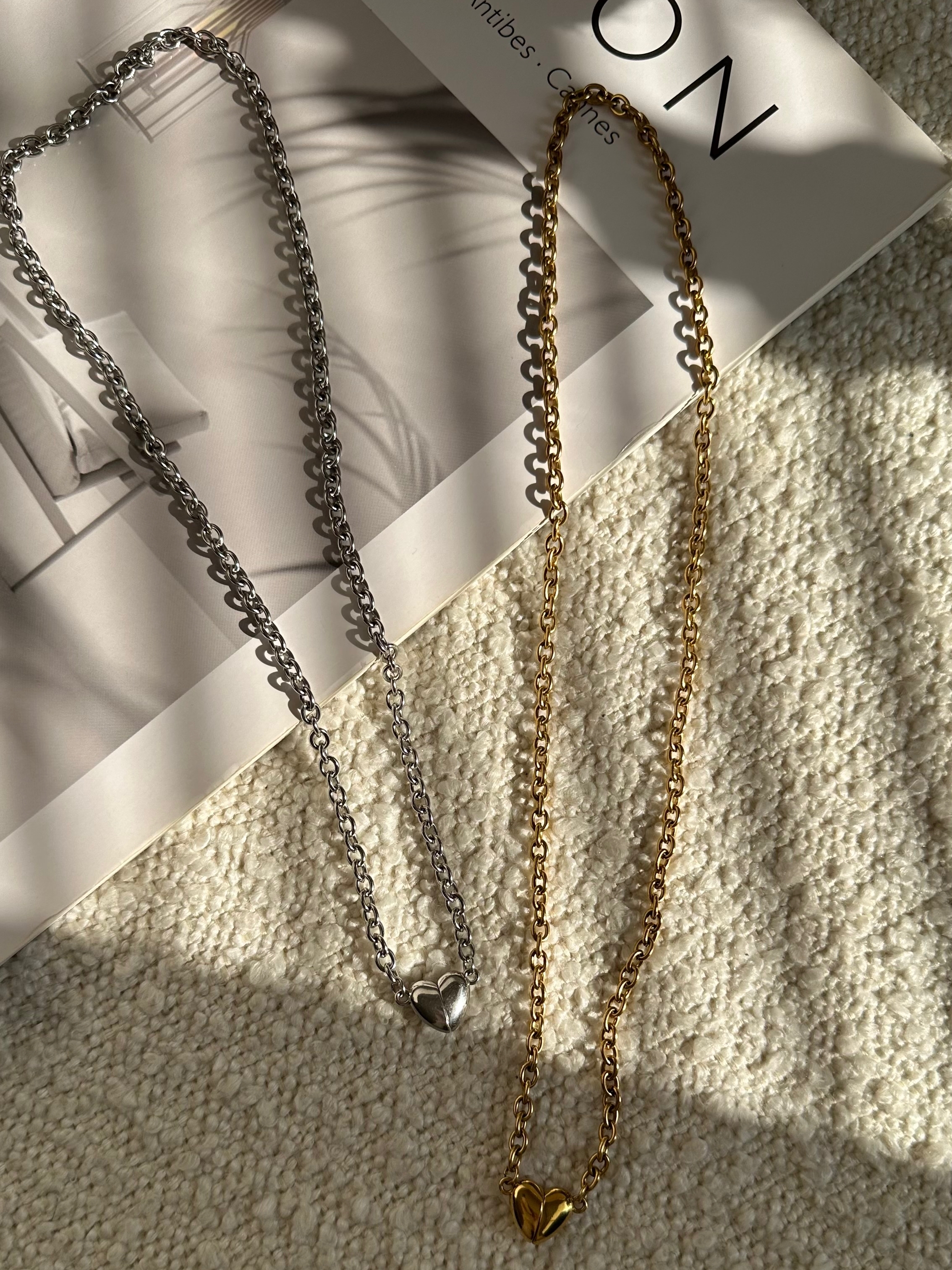 SS magnet heart lock necklace