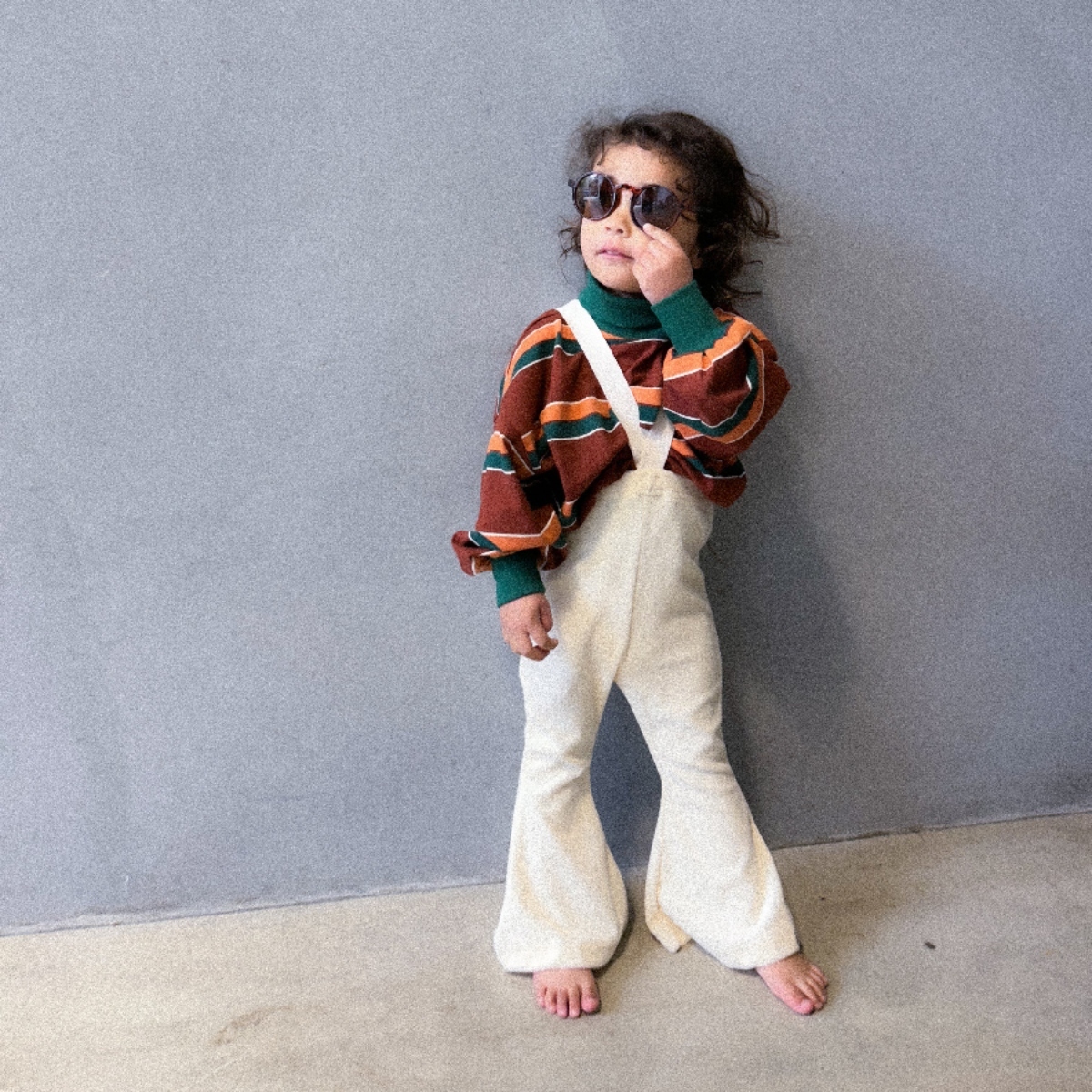 TWIN COLLECTIVE KIDS 高腰彈性吊帶褲 Frankie Flare - Cream Terry