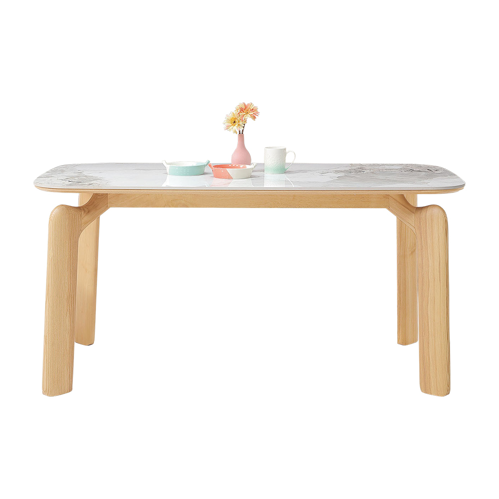 巴德5.3尺白色岩板實木餐桌/休閒工作桌/長桌/會議桌-原木色