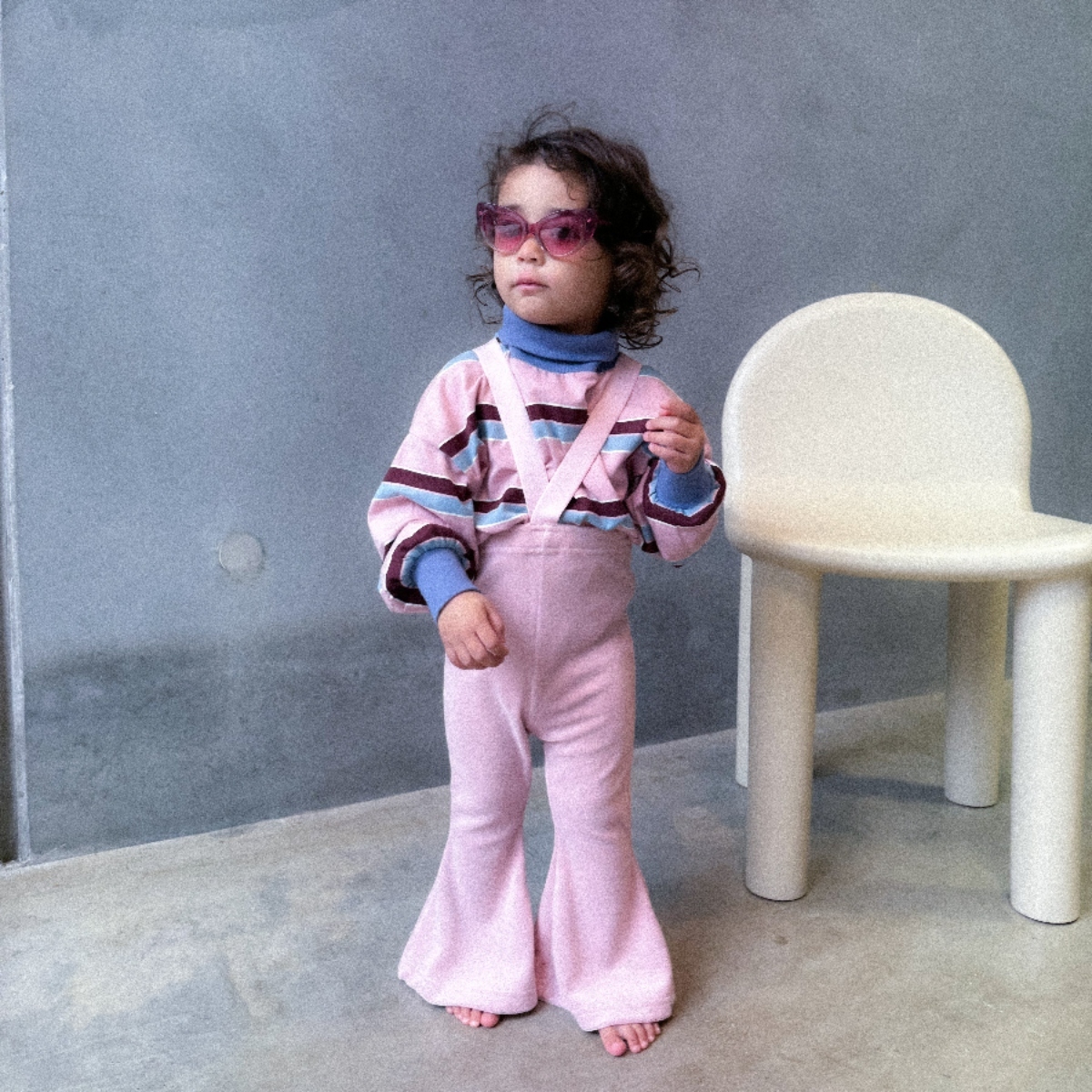 TWIN COLLECTIVE KIDS 高腰彈性吊帶褲 Frankie Flare - Pink Terry